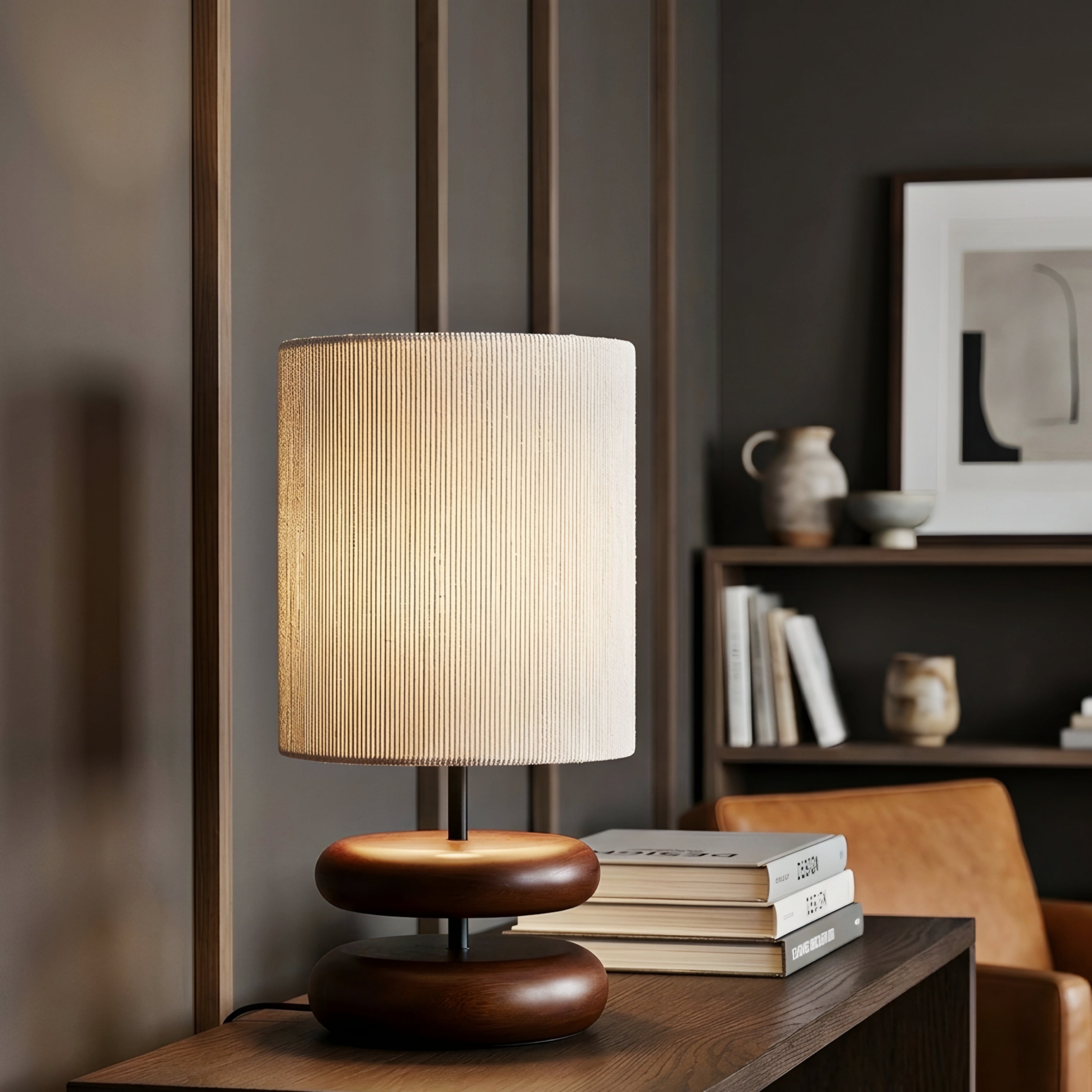 Eleton Table Lamp – Modern Wooden Base Fabric Shade Living Room Bedroom Decorative Lighting