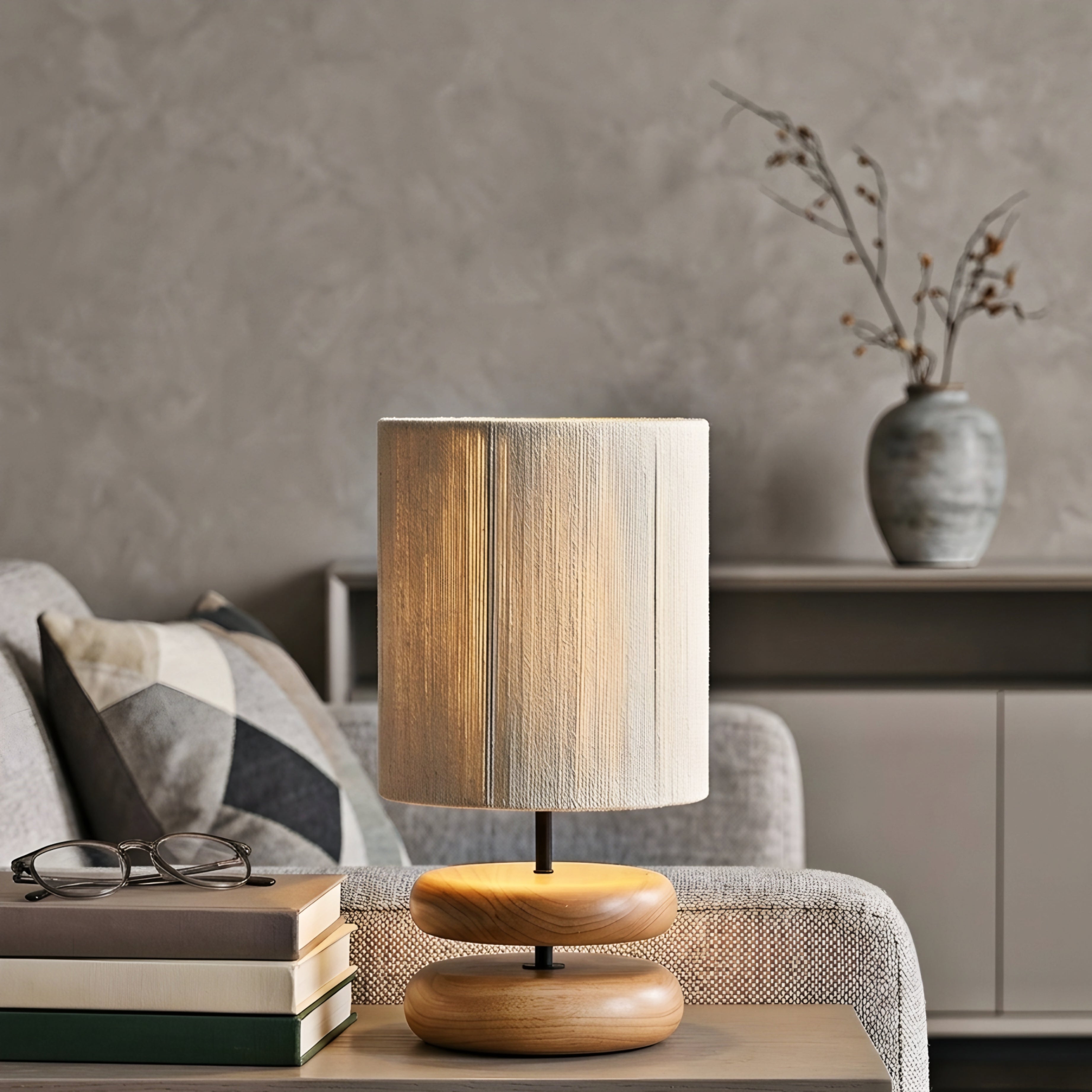 Eleton Table Lamp – Modern Wooden Base Fabric Shade Living Room Bedroom Decorative Lighting