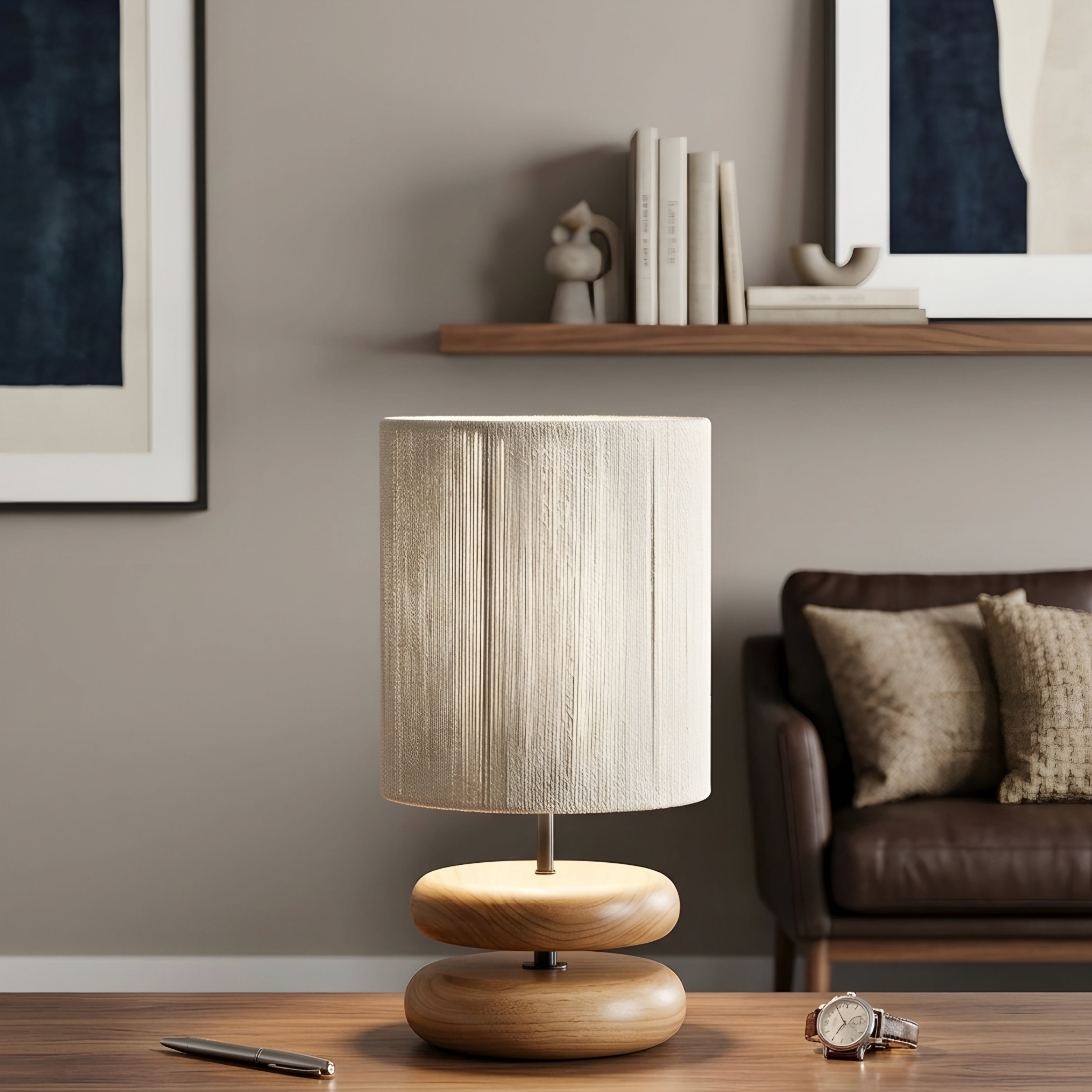 Eleton Table Lamp – Modern Wooden Base Fabric Shade Living Room Bedroom Decorative Lighting