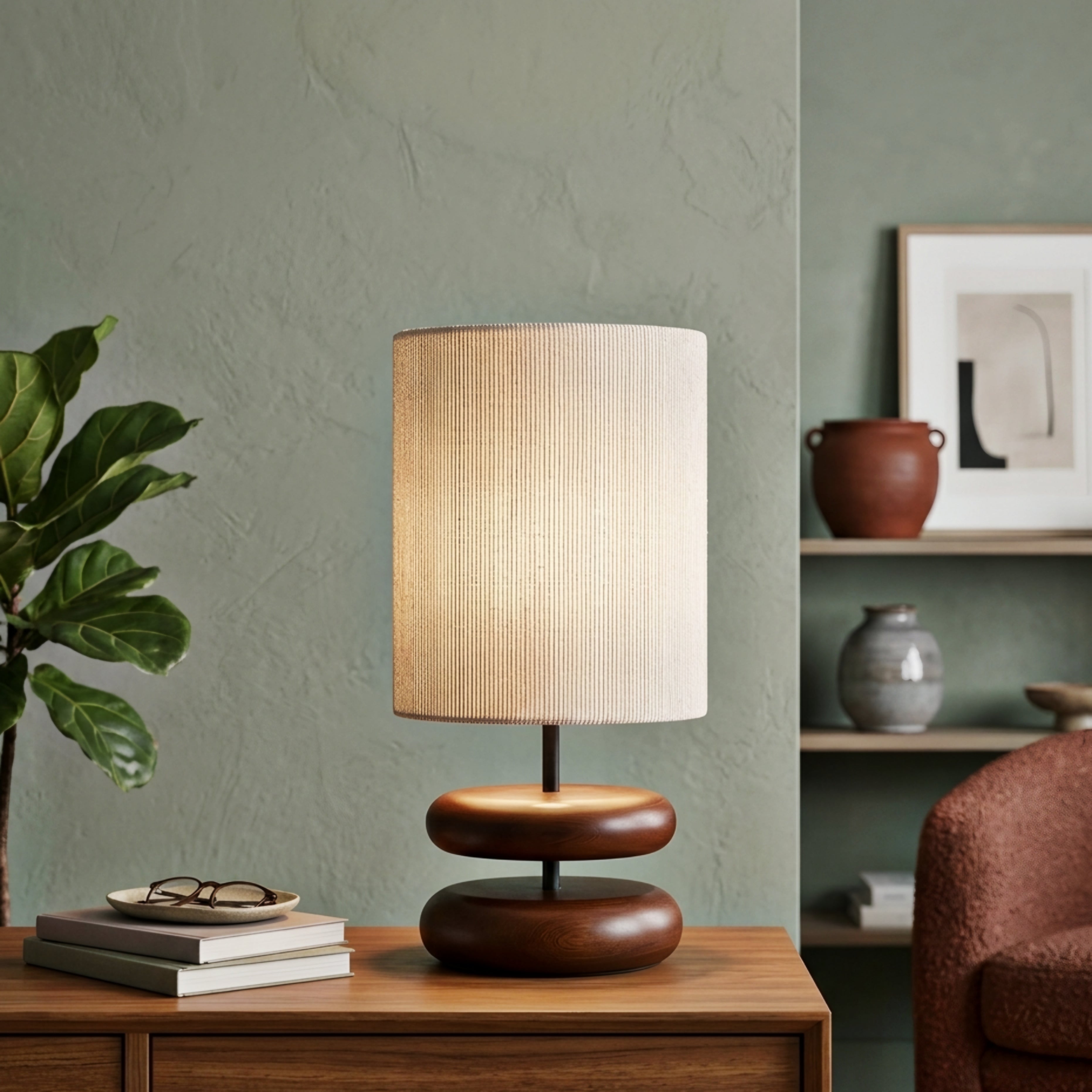 Eleton Table Lamp – Modern Wooden Base Fabric Shade Living Room Bedroom Decorative Lighting