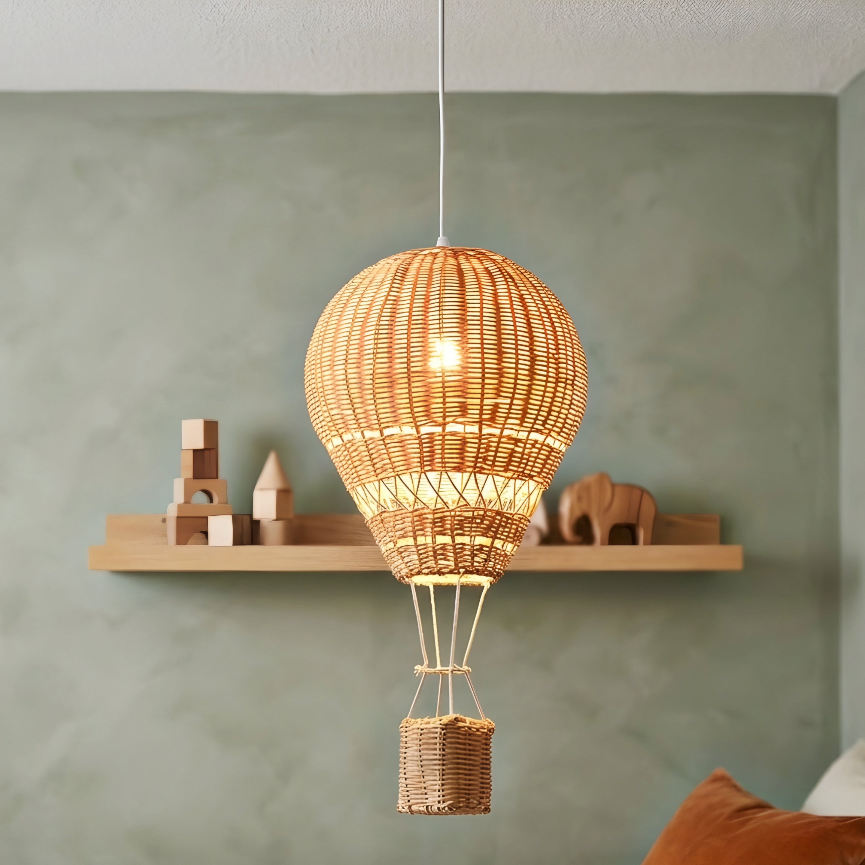 Aerlume Balloon Pendant Light – Handwoven Rattan Hot Air Balloon Ceiling Light Nursery Bedroom Decorative Lighting