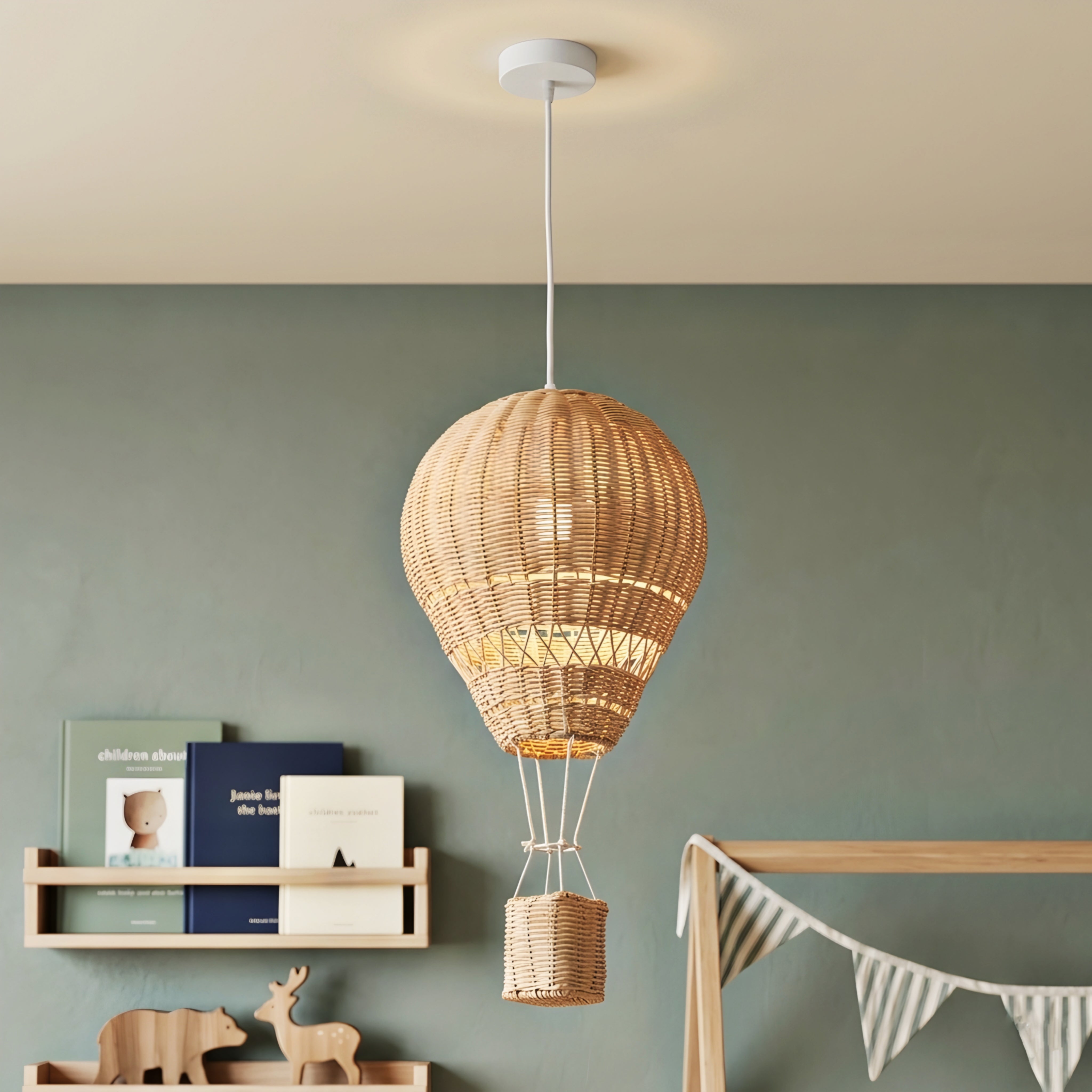 Aerlume Balloon Pendant Light – Handwoven Rattan Hot Air Balloon Ceiling Light Nursery Bedroom Decorative Lighting