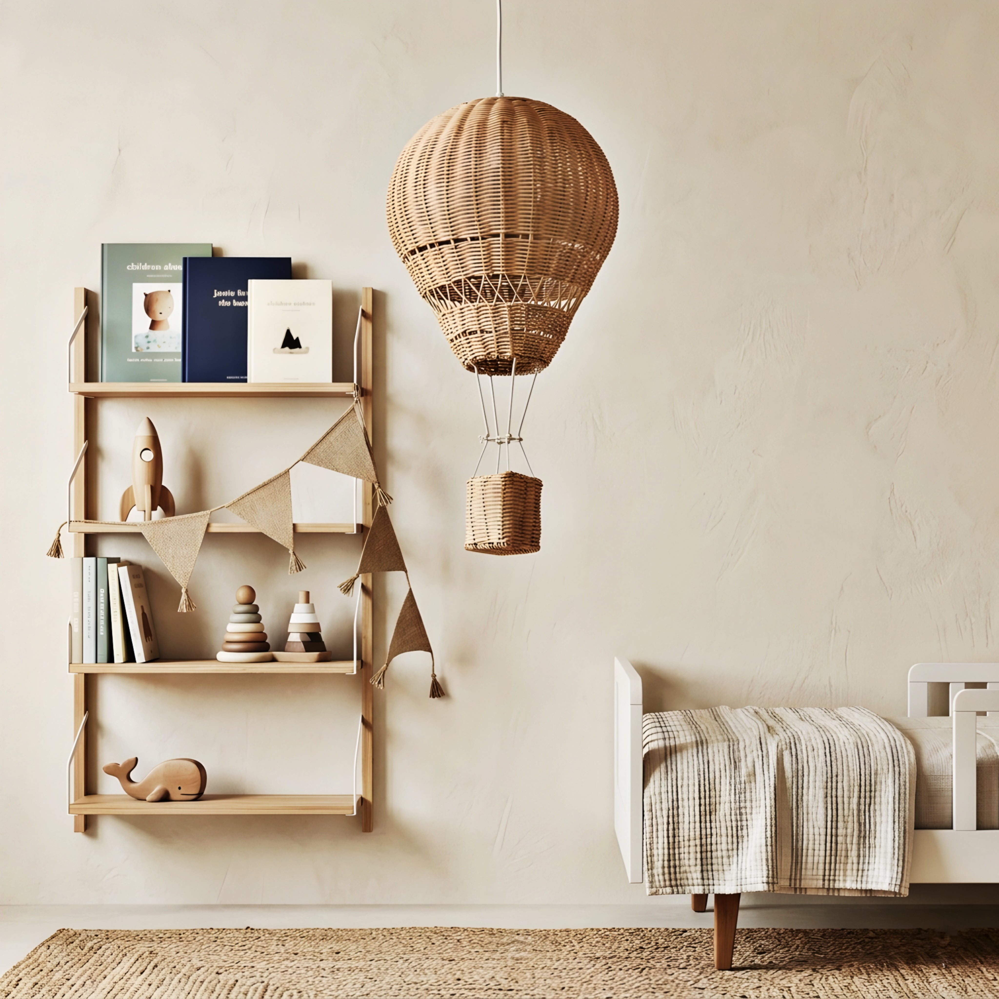 Aerlume Balloon Pendant Light – Handwoven Rattan Hot Air Balloon Ceiling Light Nursery Bedroom Decorative Lighting