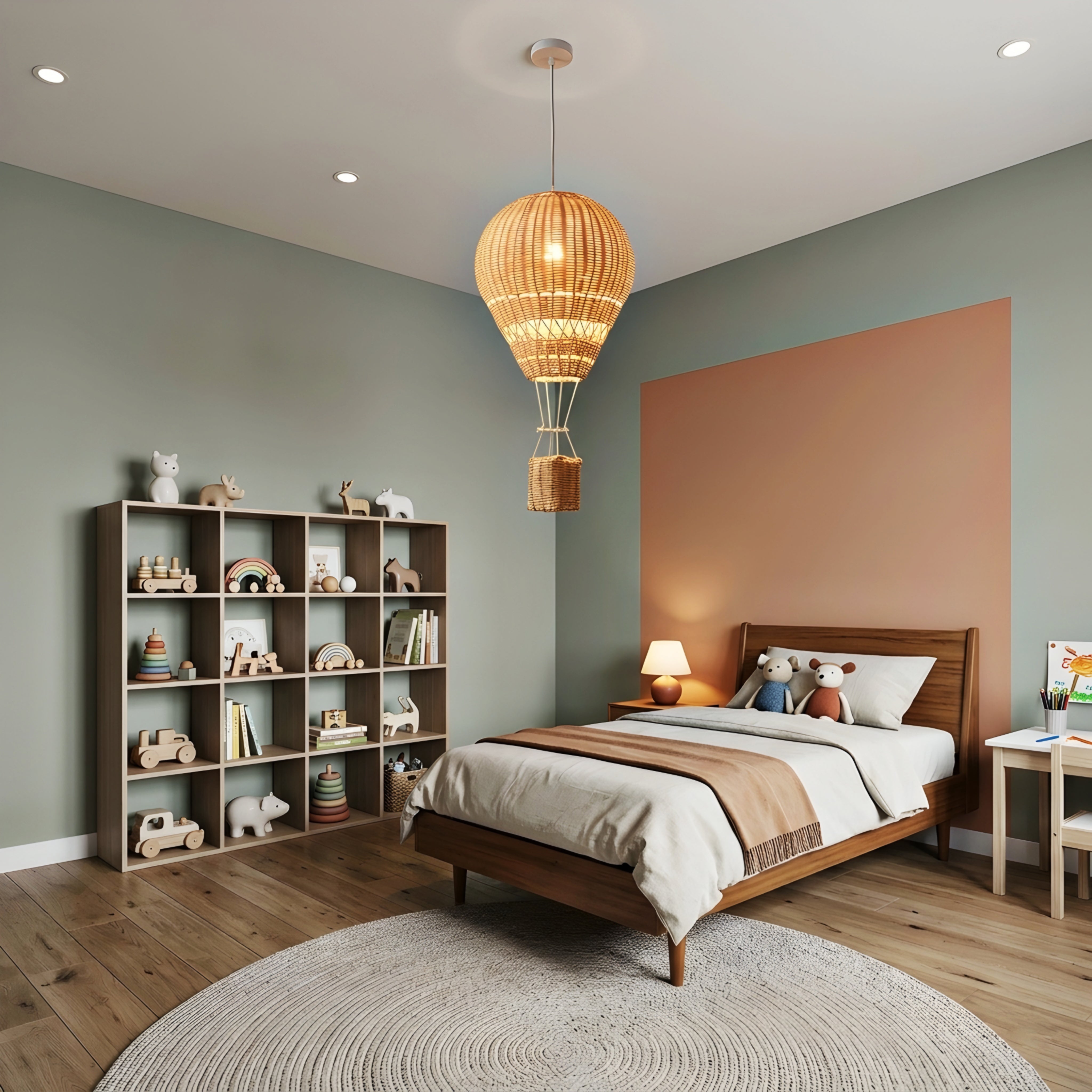 Aerlume Balloon Pendant Light – Handwoven Rattan Hot Air Balloon Ceiling Light Nursery Bedroom Decorative Lighting