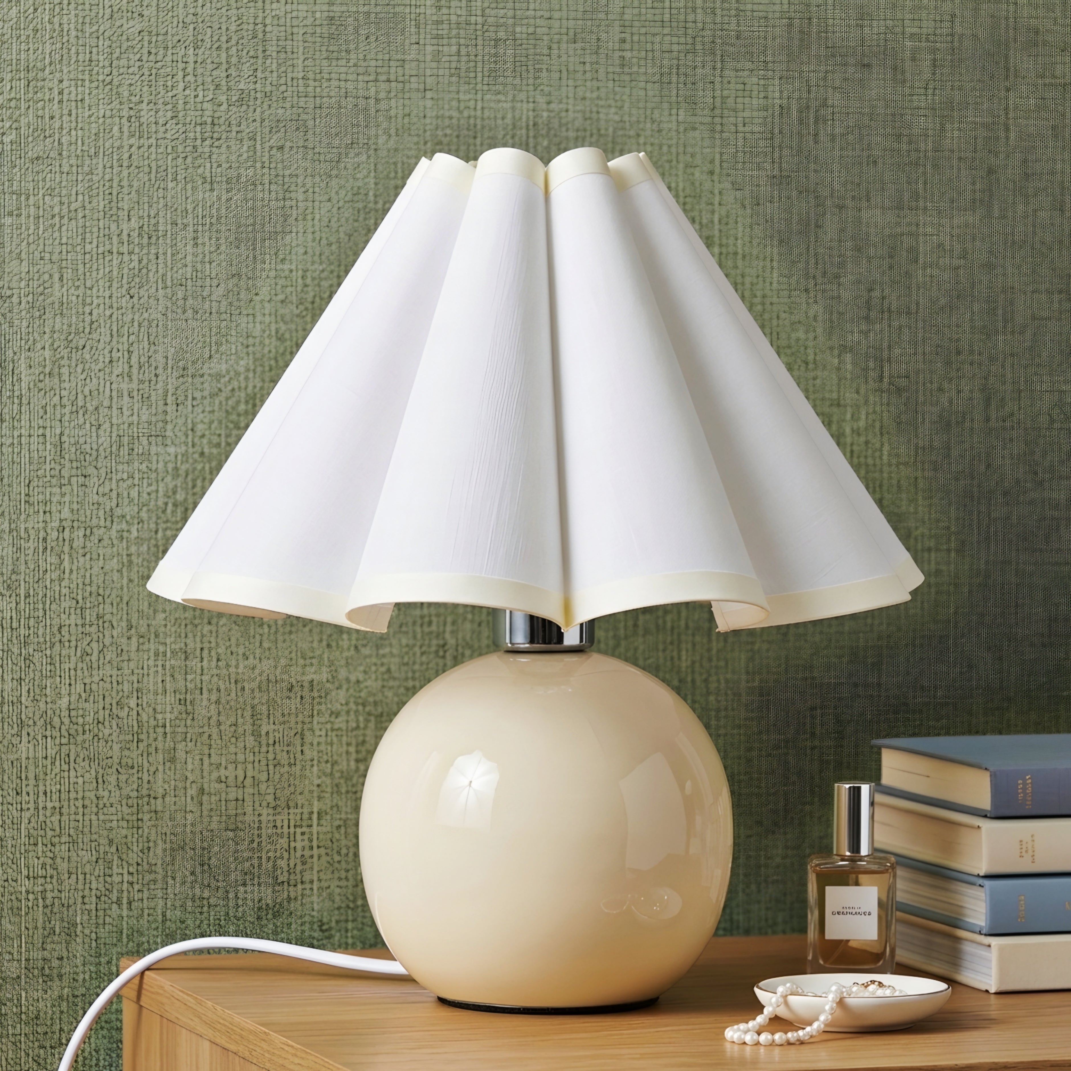 Sasha Pleat Table Lamp – Yellow Gingham Fabric Shade Ceramic Base Bedroom Nightstand Decorative Lighting