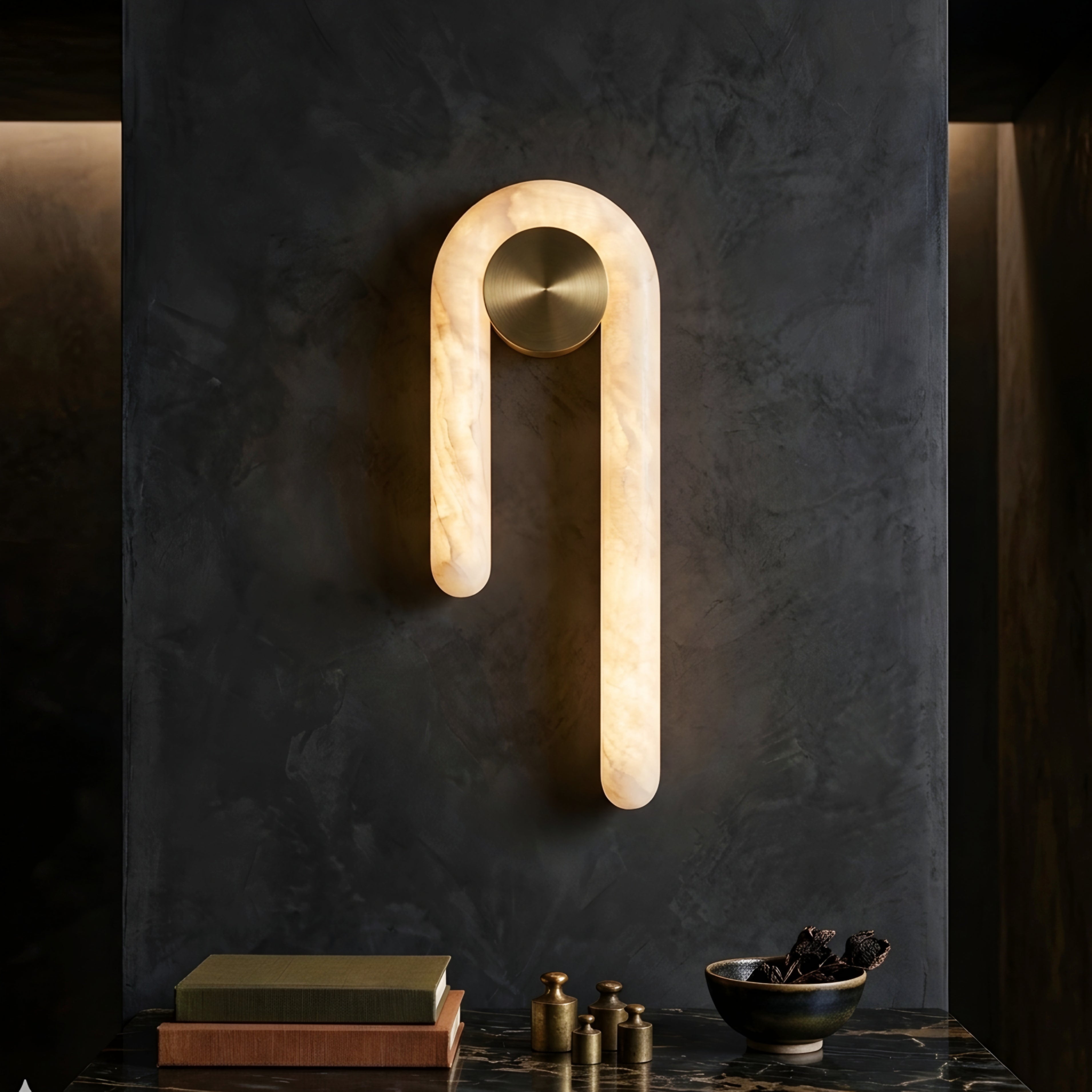 Arlen Loop Wall Sconce – Modern Alabaster Brass Wall Light Bedroom Living Room Decorative Lighting