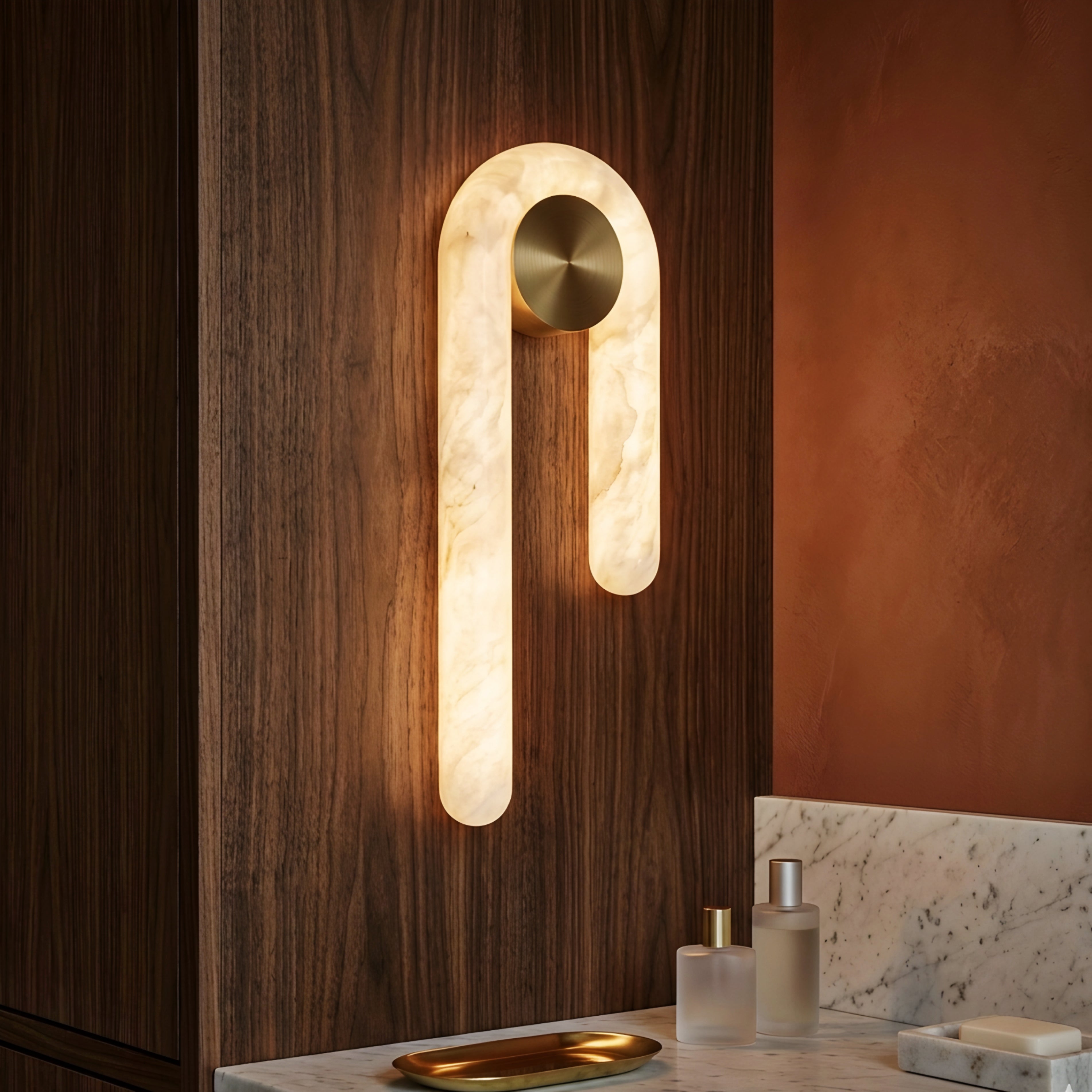 Arlen Loop Wall Sconce – Modern Alabaster Brass Wall Light Bedroom Living Room Decorative Lighting
