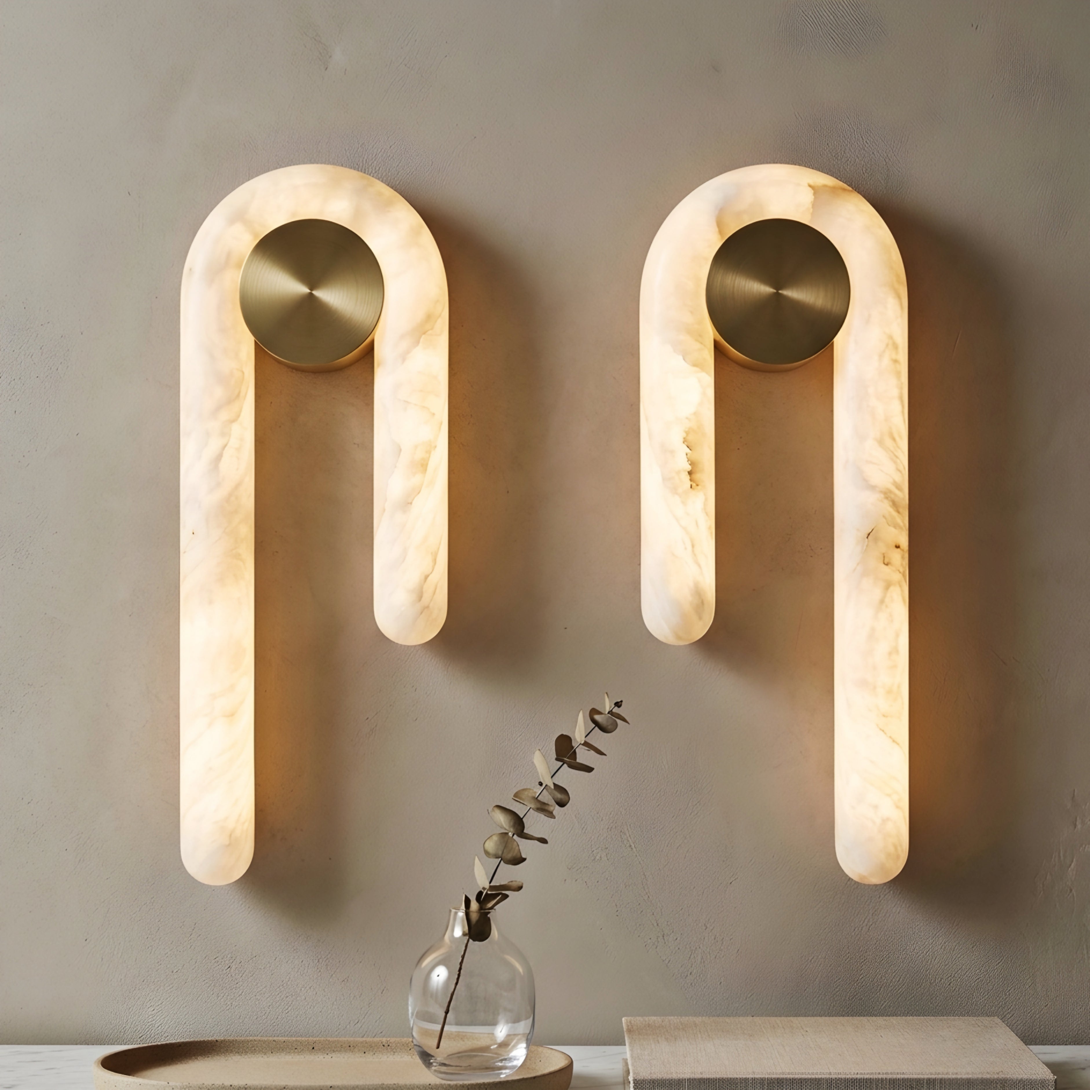 Arlen Loop Wall Sconce – Modern Alabaster Brass Wall Light Bedroom Living Room Decorative Lighting