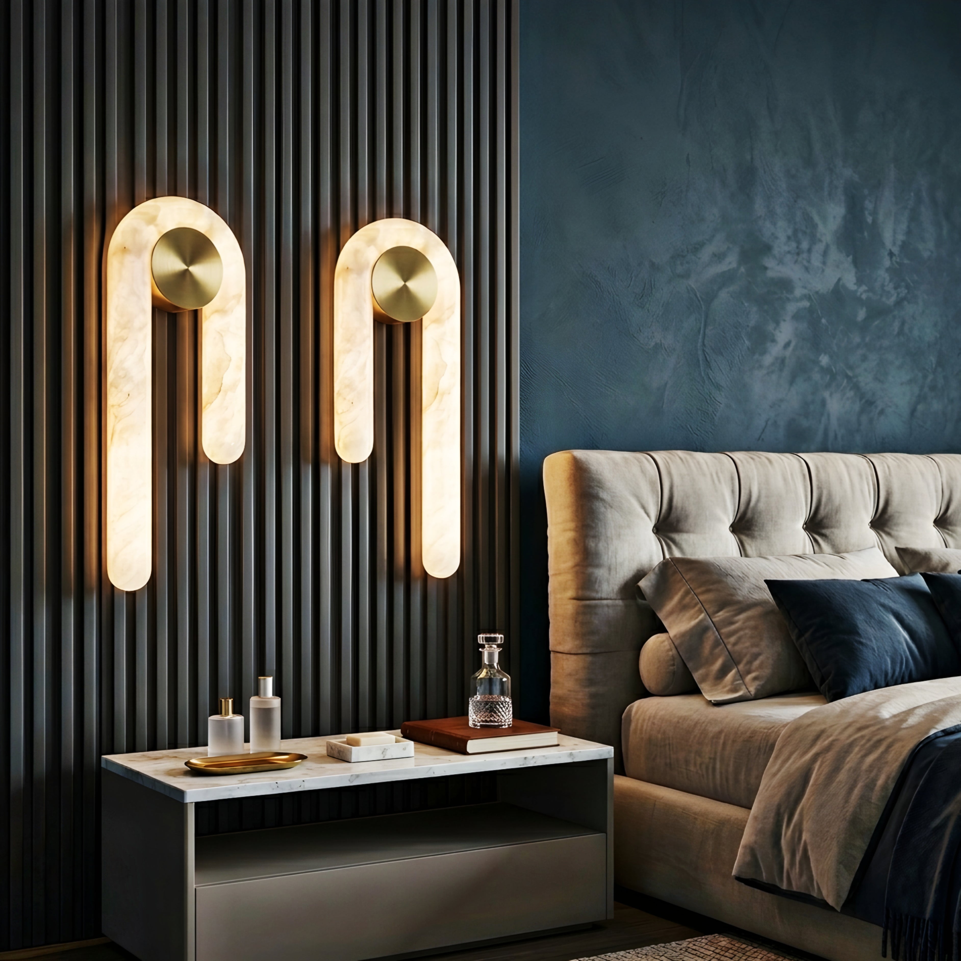 Arlen Loop Wall Sconce – Modern Alabaster Brass Wall Light Bedroom Living Room Decorative Lighting