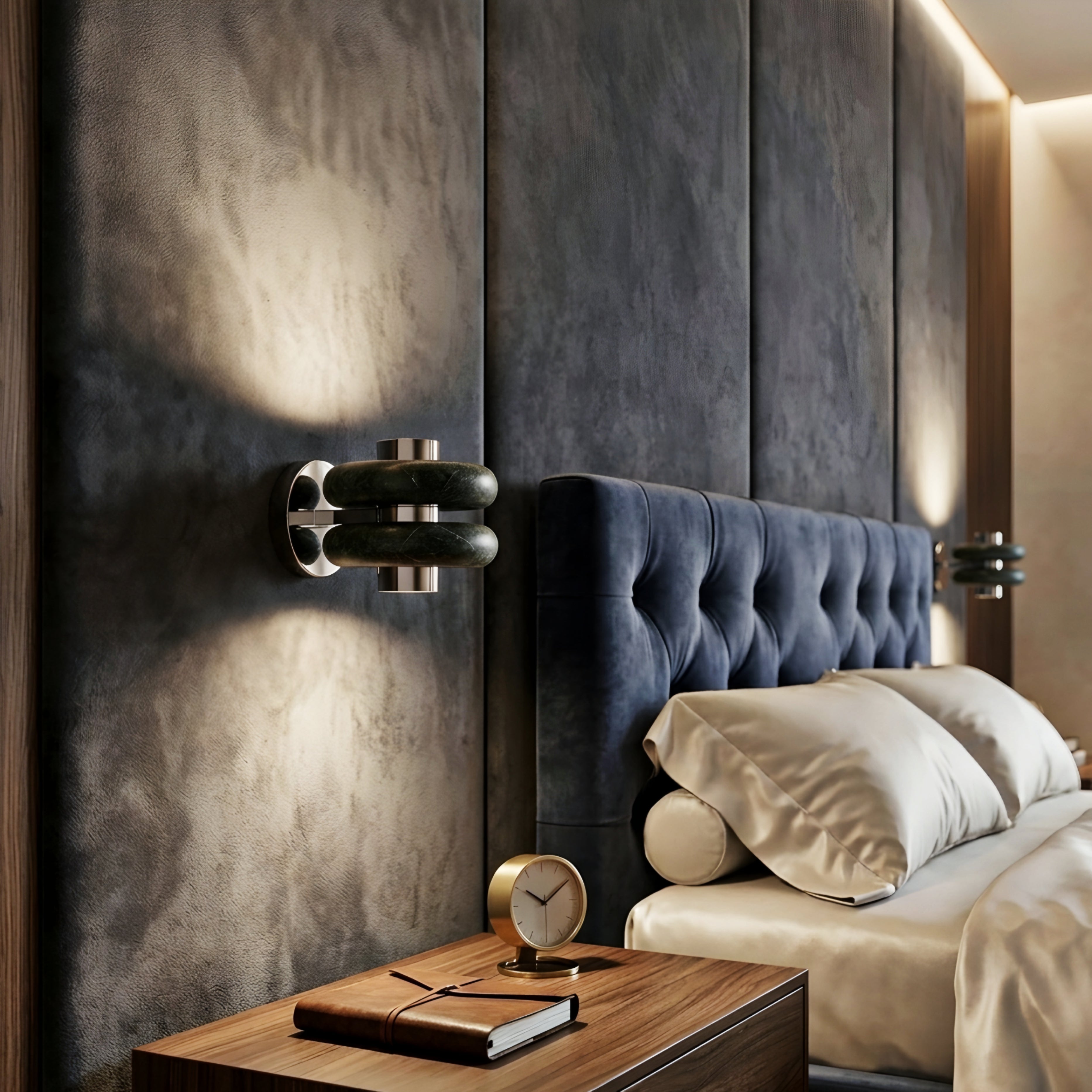 Ardenno Verde Marble Wall Sconce – Modern Decorative Lighting Brushed Nickel Cream Stone Bedroom Living Room