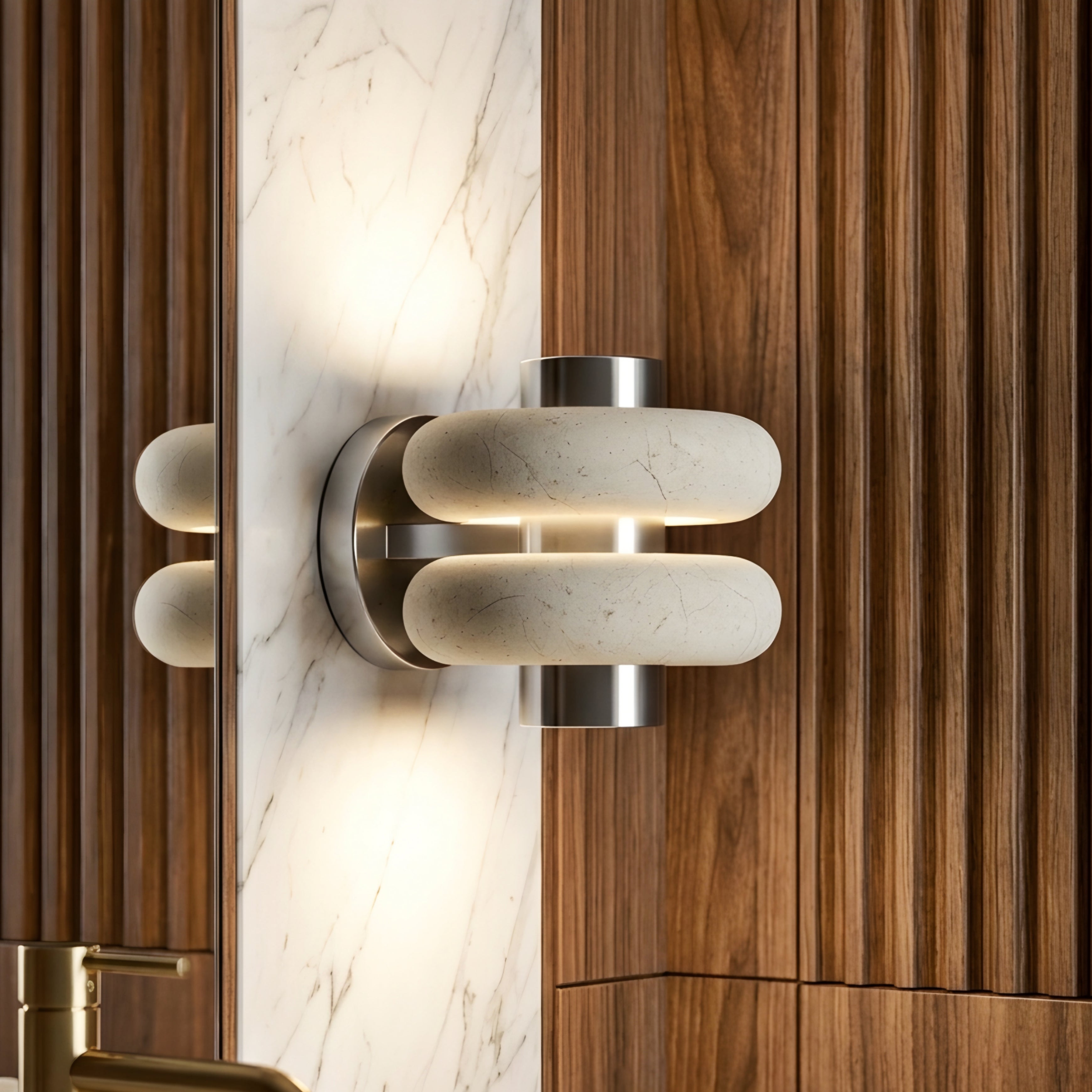 Ardenno Verde Marble Wall Sconce – Modern Decorative Lighting Brushed Nickel Cream Stone Bedroom Living Room