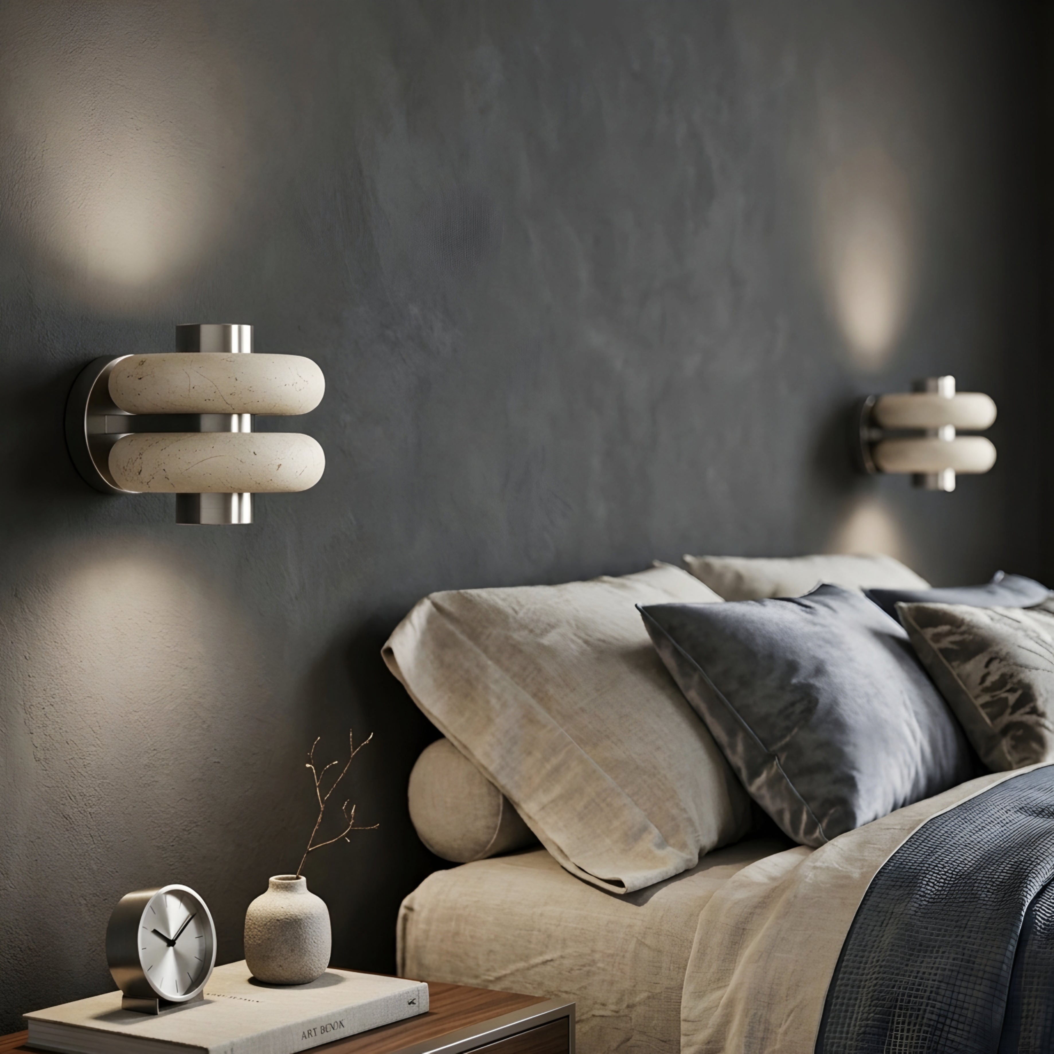 Ardenno Verde Marble Wall Sconce – Modern Decorative Lighting Brushed Nickel Cream Stone Bedroom Living Room