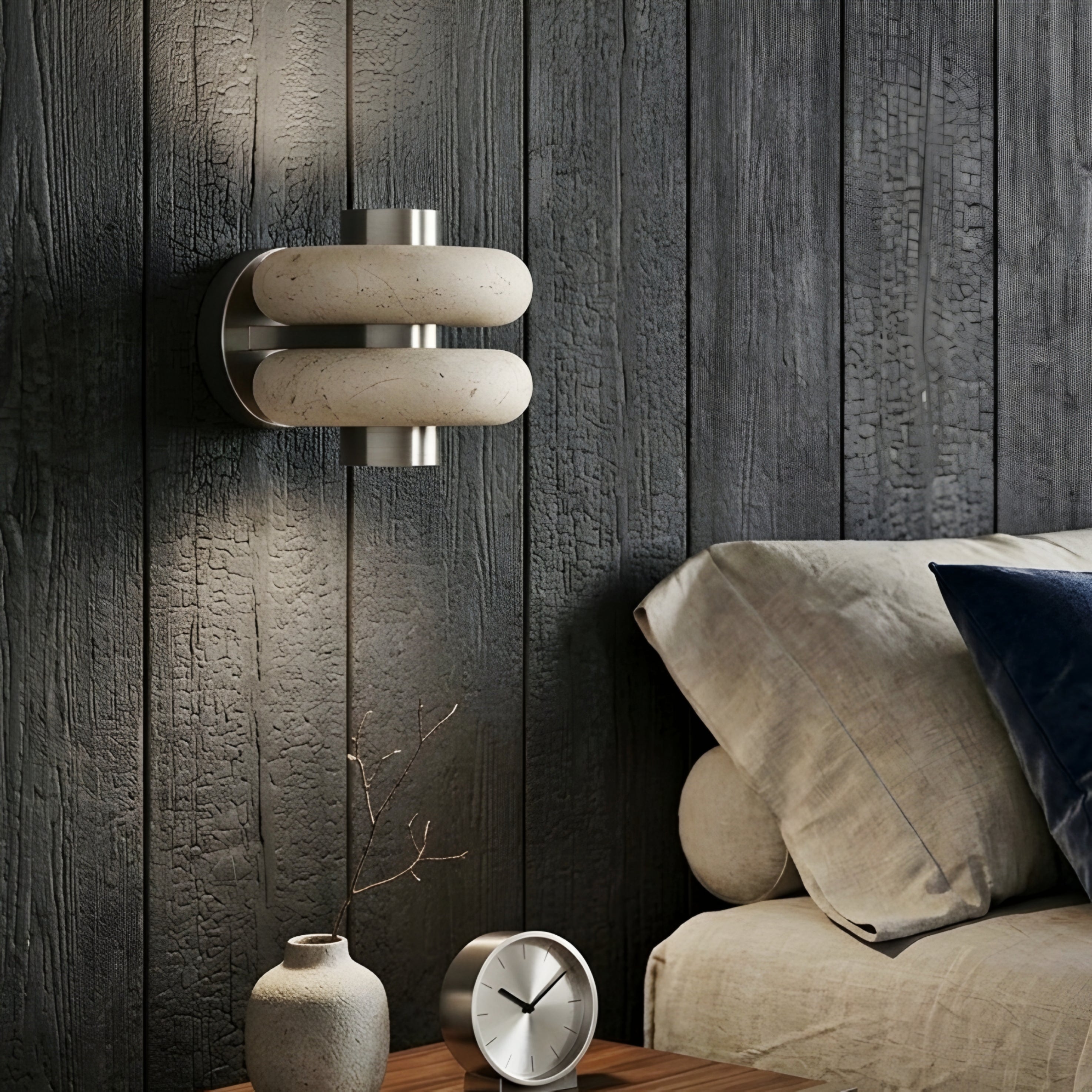 Ardenno Verde Marble Wall Sconce – Modern Decorative Lighting Brushed Nickel Cream Stone Bedroom Living Room