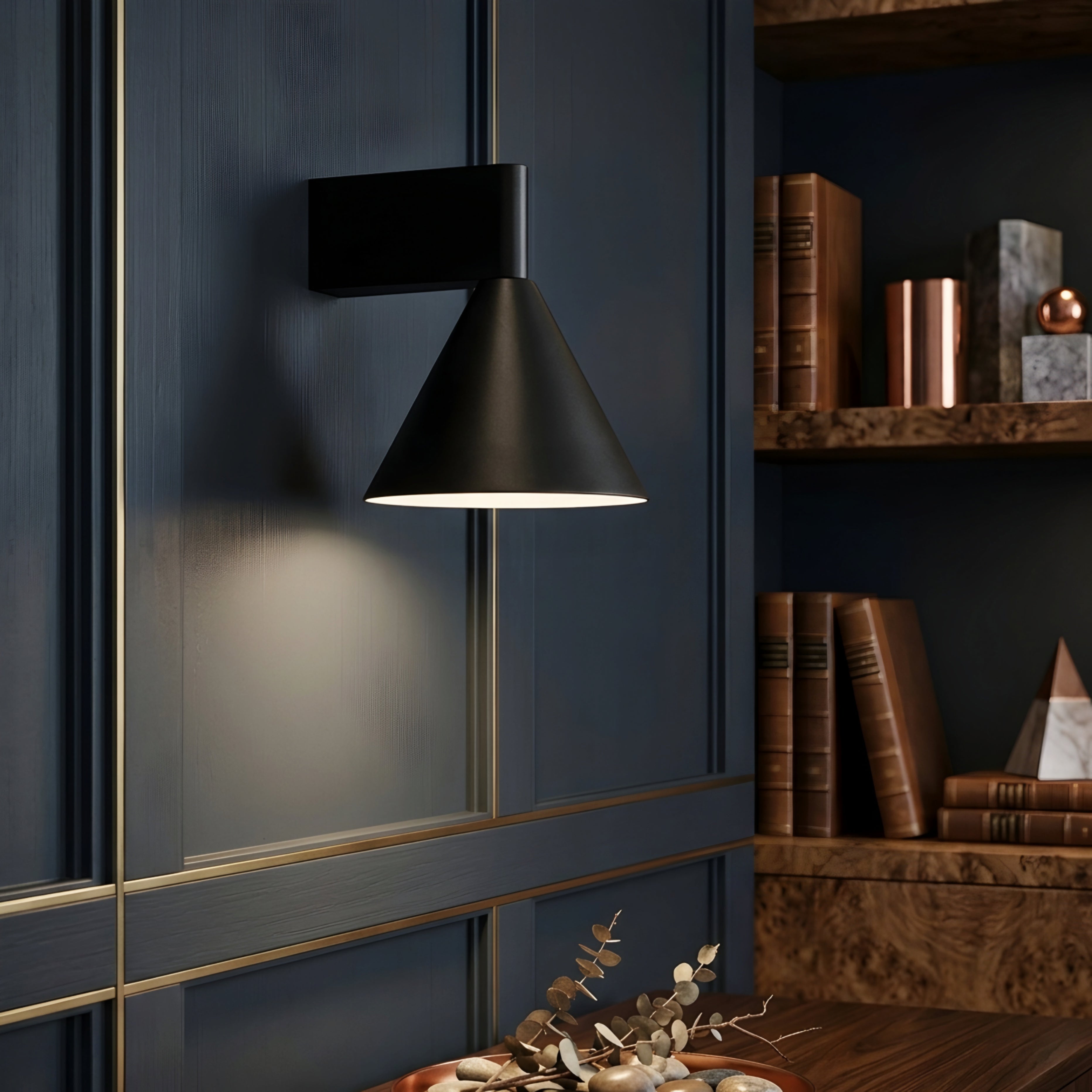 Vetraco Wall Sconce – Black Metal Cone Shade Modern Minimalist Bedroom Living Room Decorative Lighting
