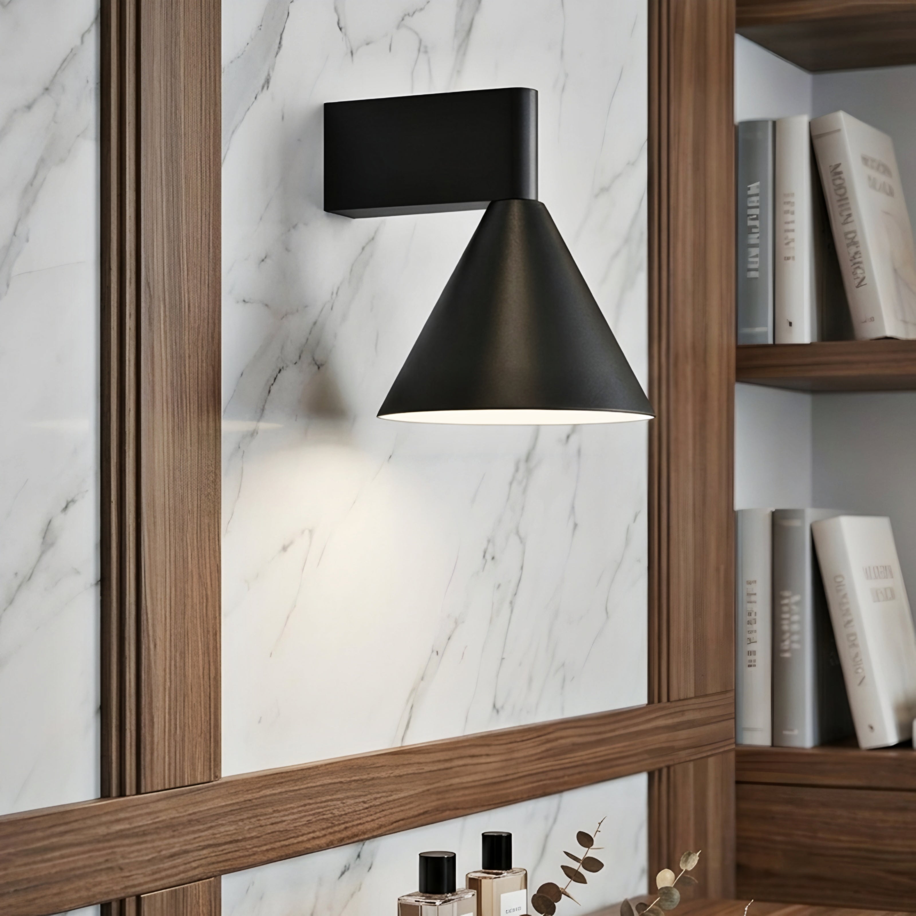 Vetraco Wall Sconce – Black Metal Cone Shade Modern Minimalist Bedroom Living Room Decorative Lighting