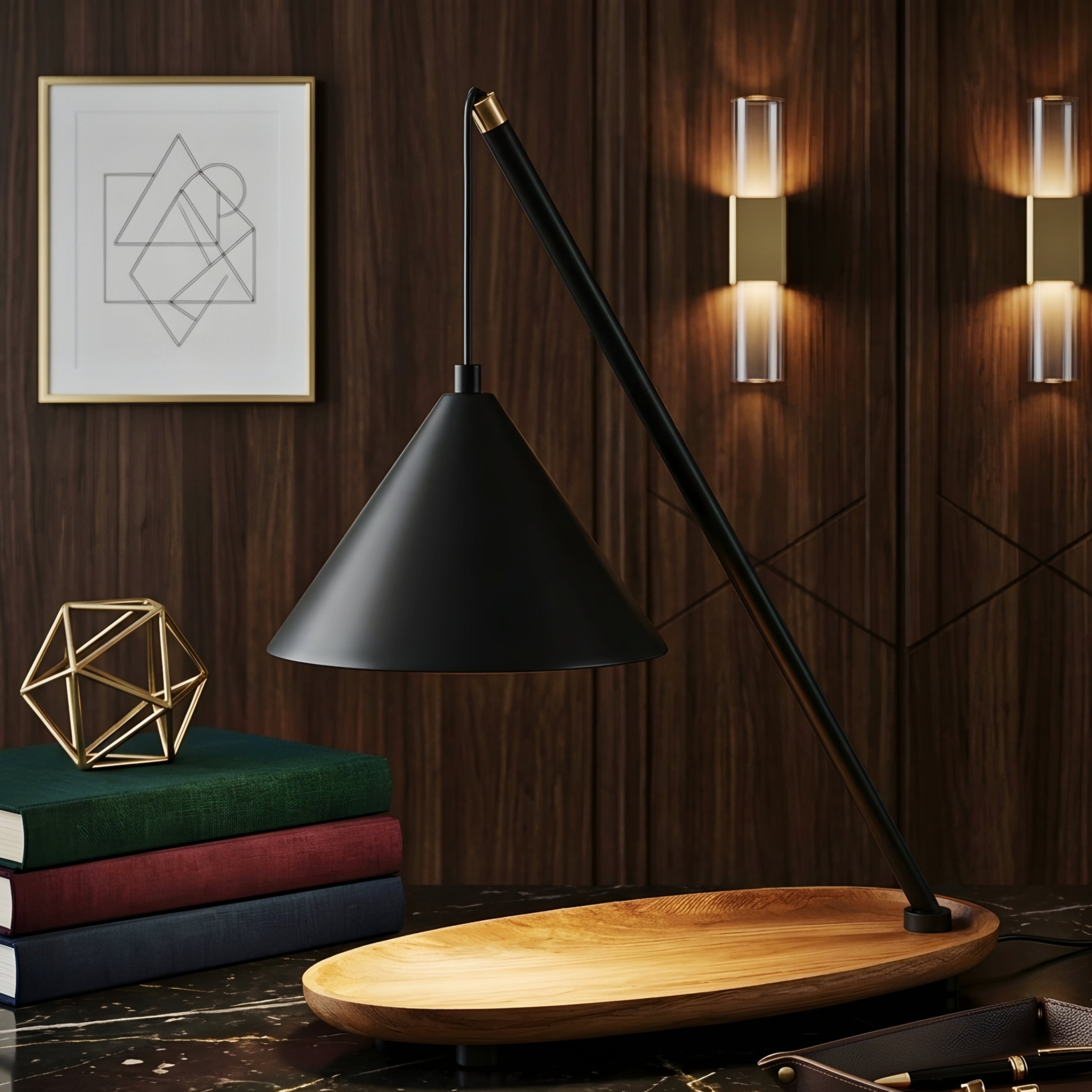 Angulo Arc Desk Lamp – Modern Black Metal Table Lamp Adjustable Cone Shade Bedroom Office Task Lighting