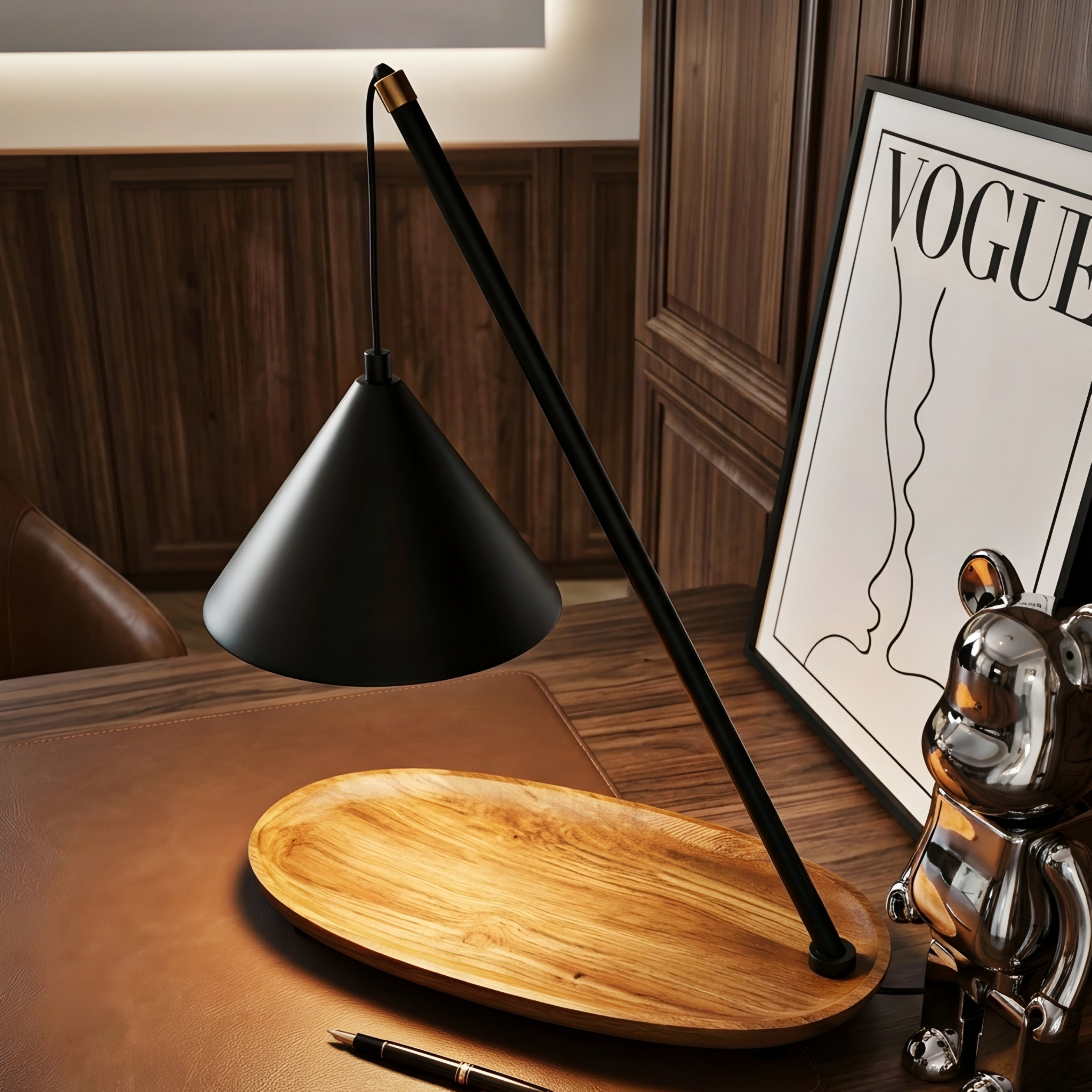 Angulo Arc Desk Lamp – Modern Black Metal Table Lamp Adjustable Cone Shade Bedroom Office Task Lighting