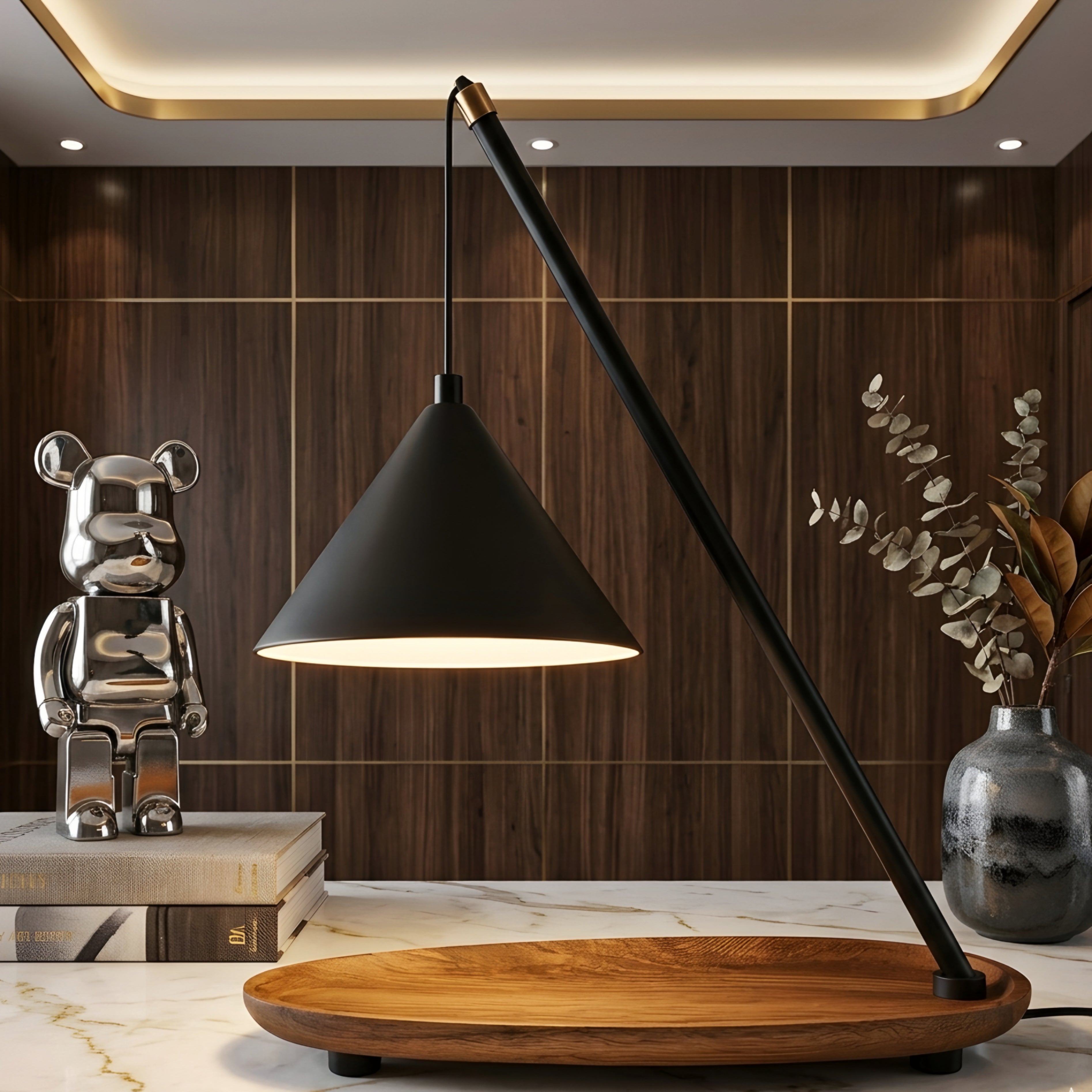 Angulo Arc Desk Lamp – Modern Black Metal Table Lamp Adjustable Cone Shade Bedroom Office Task Lighting