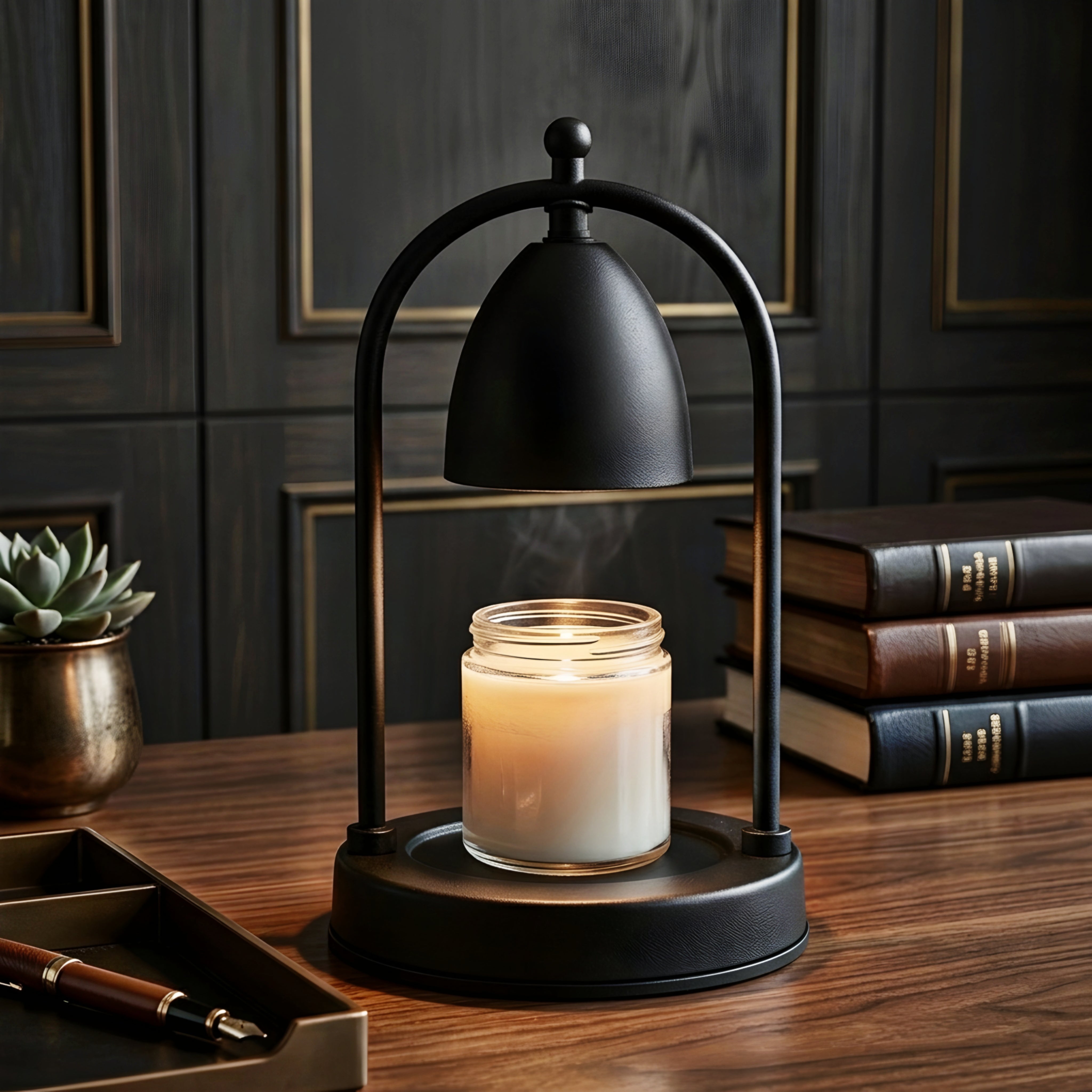 Belvano Candle Warmer Lamp – Matte Black Metal Table Lamp Bedroom Living Room Decorative Lighting