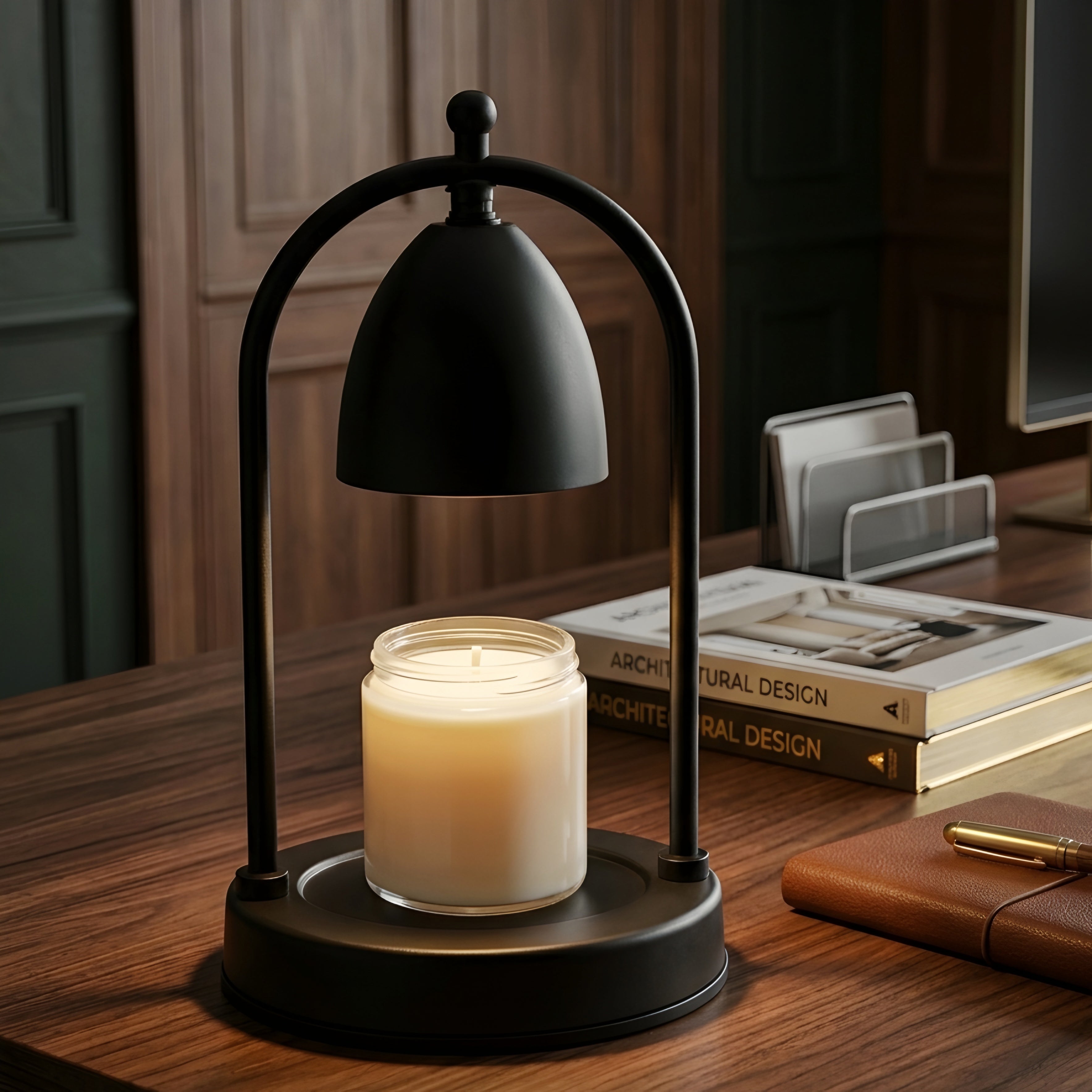 Belvano Candle Warmer Lamp – Matte Black Metal Table Lamp Bedroom Living Room Decorative Lighting