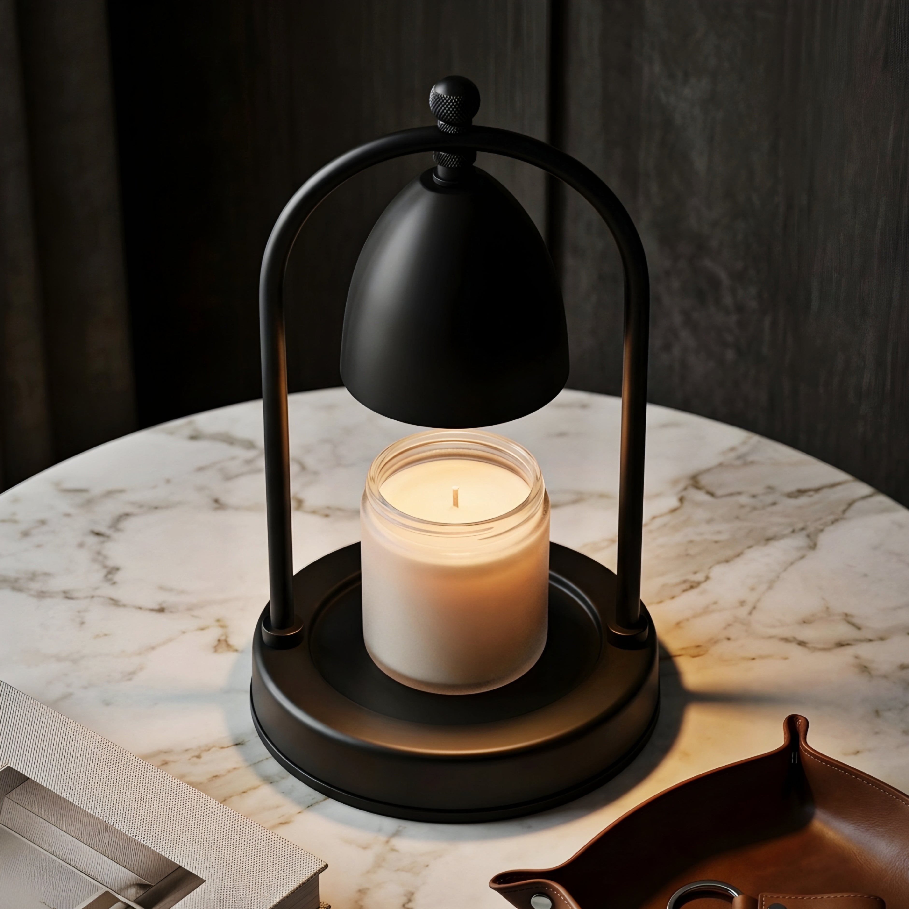 Belvano Candle Warmer Lamp – Matte Black Metal Table Lamp Bedroom Living Room Decorative Lighting
