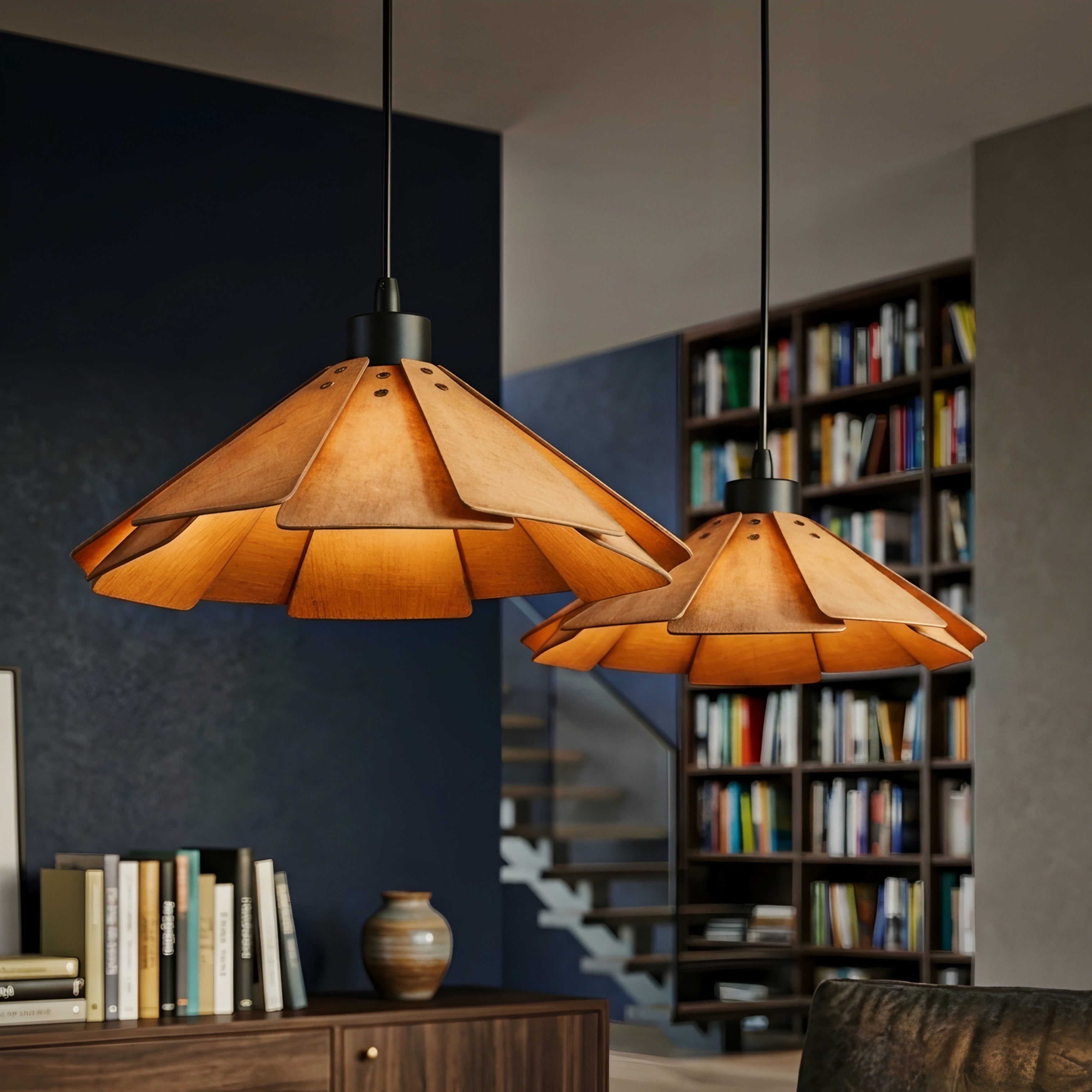 Origami Cone Pendant Light – Decorative Lighting Wood Shade Kitchen Island Dining Room Ceiling