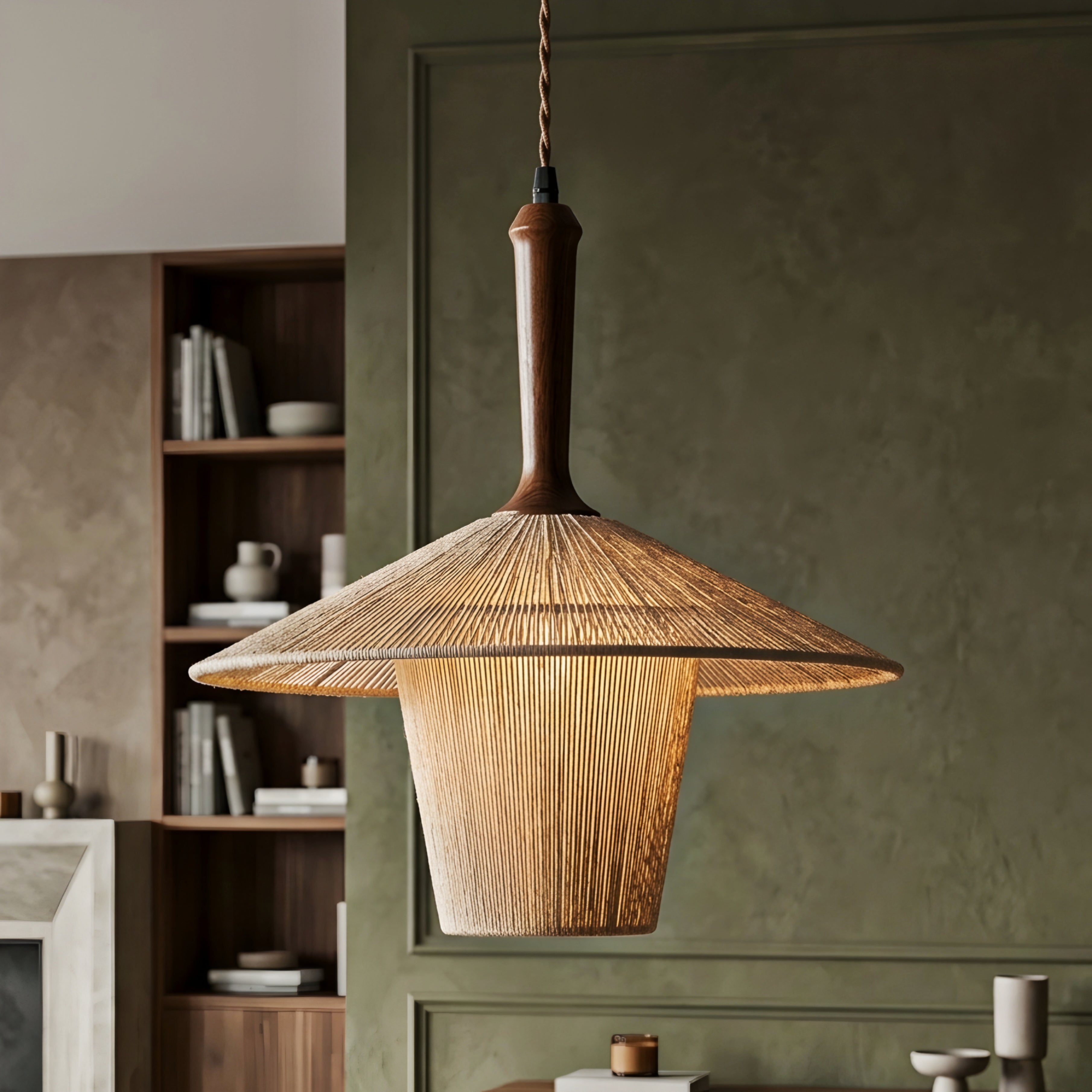 Dralux Woven Pendant Light – Rattan Hanging Light Fixture Ceiling Dining Room Kitchen Island Bedroom Decorative Lighting