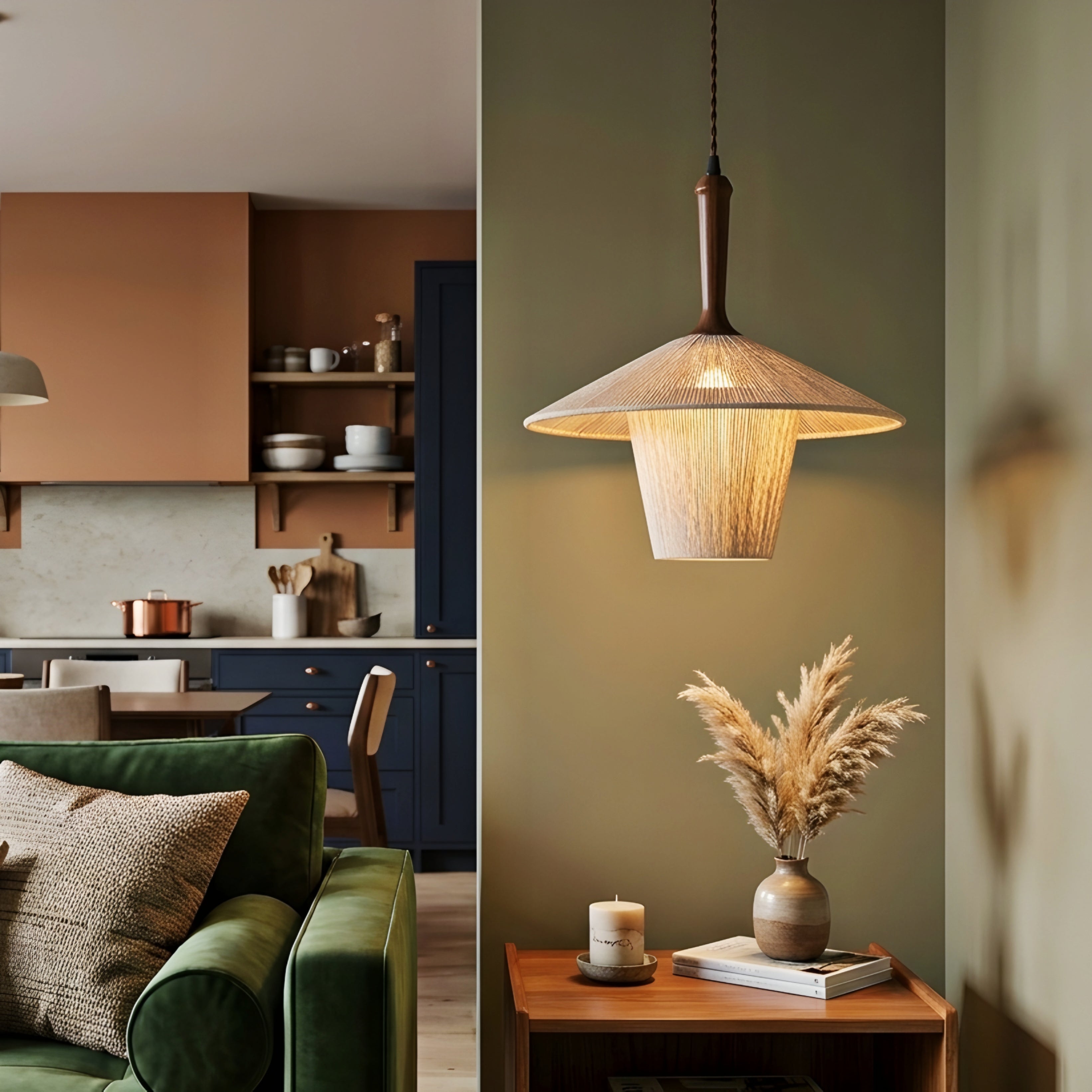 Dralux Woven Pendant Light – Rattan Hanging Light Fixture Ceiling Dining Room Kitchen Island Bedroom Decorative Lighting