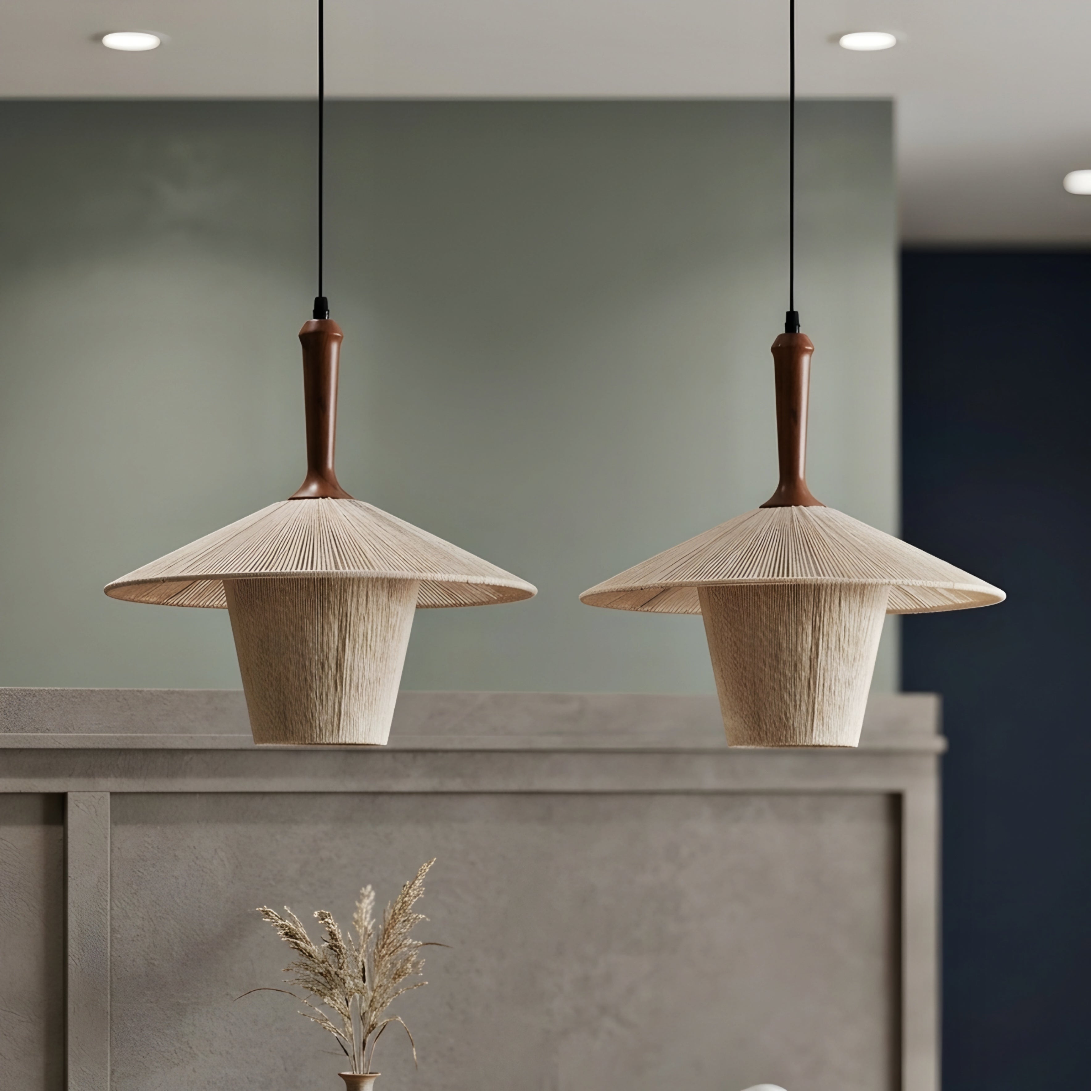 Dralux Woven Pendant Light – Rattan Hanging Light Fixture Ceiling Dining Room Kitchen Island Bedroom Decorative Lighting
