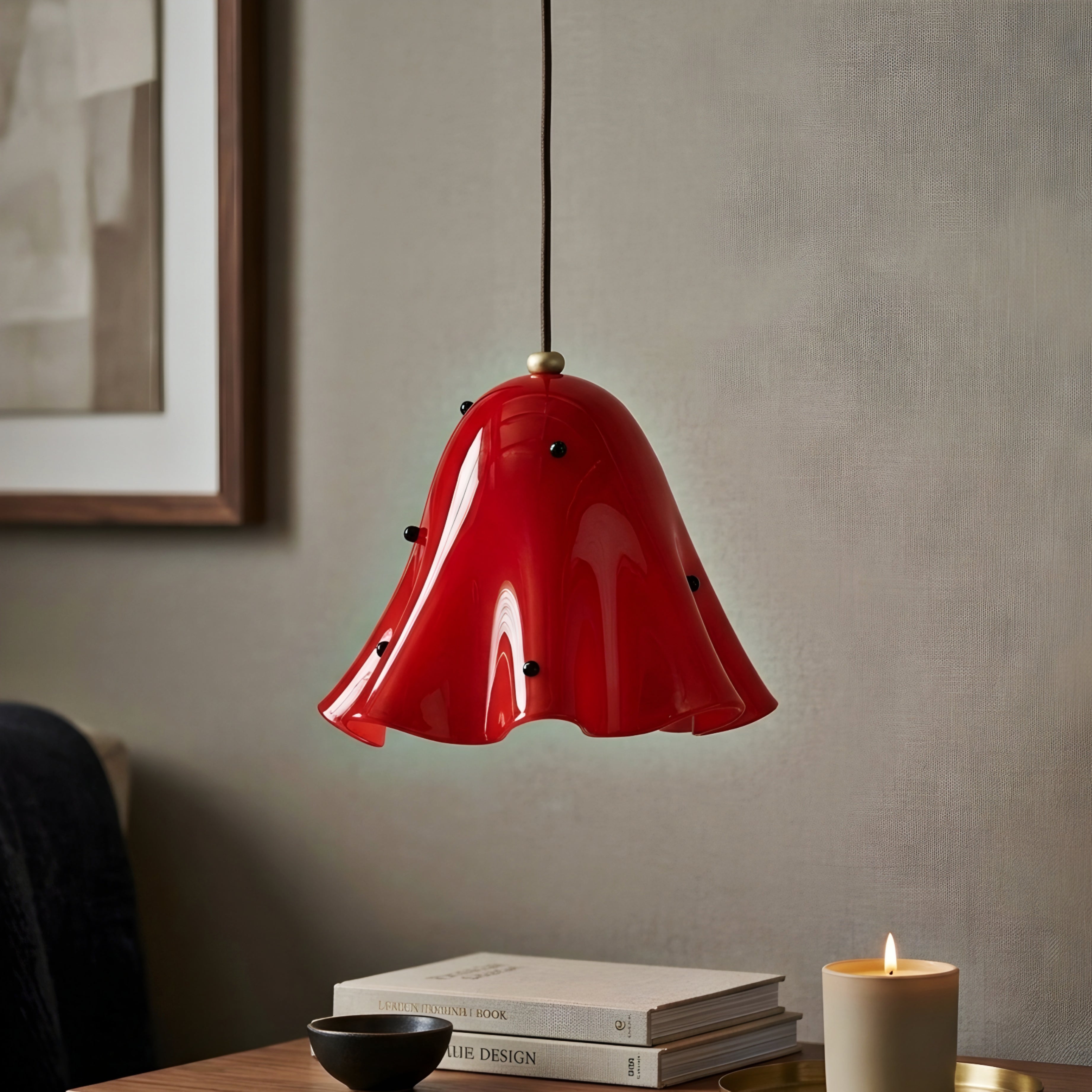 Campanella Bell Pendant Light – Olive Green Glass Ceiling Light Decorative Kitchen Island Dining Room