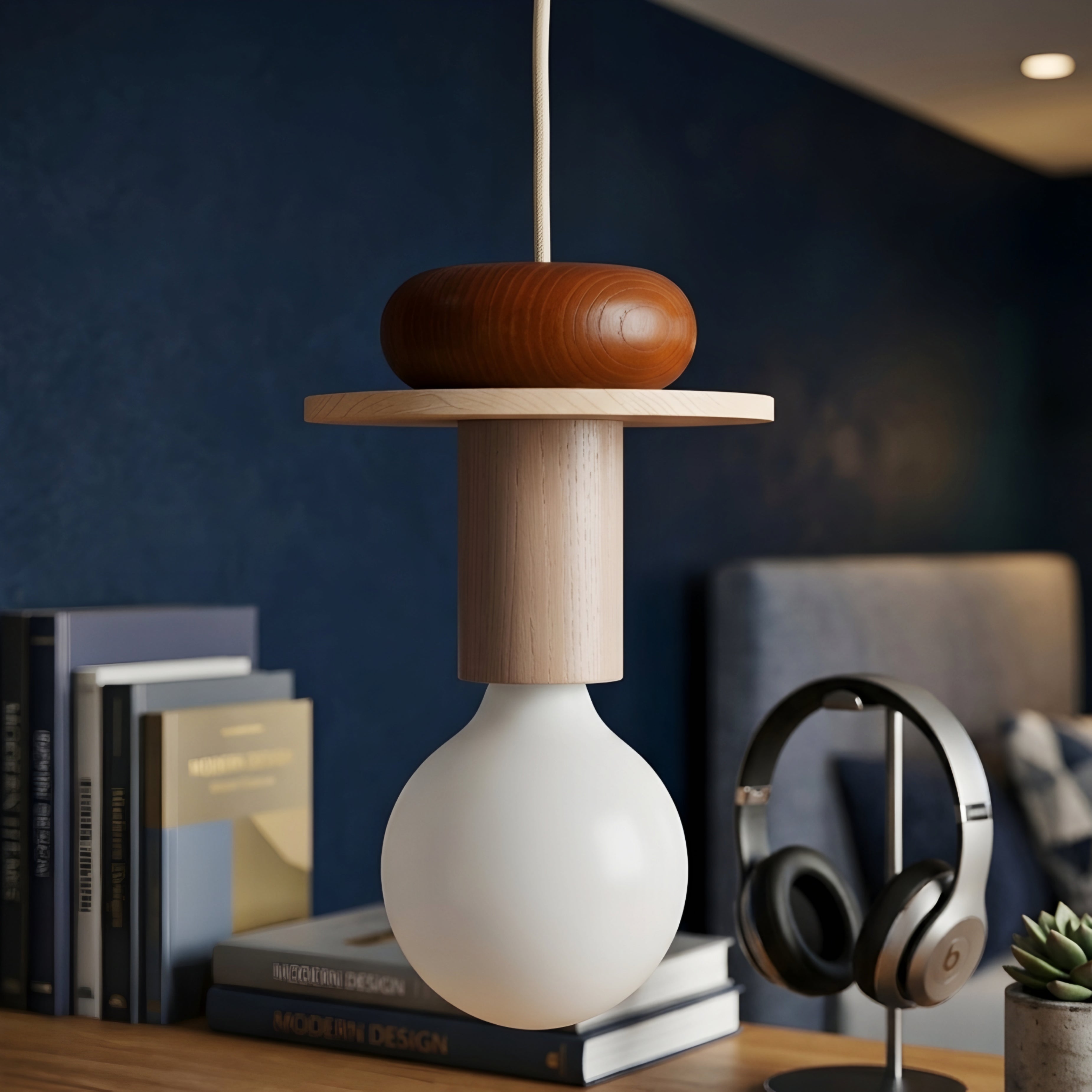 Stratton Geometric Pendant Light – Colorful Wooden Hanging Ceiling Lamp Modern Kitchen Island Dining Room