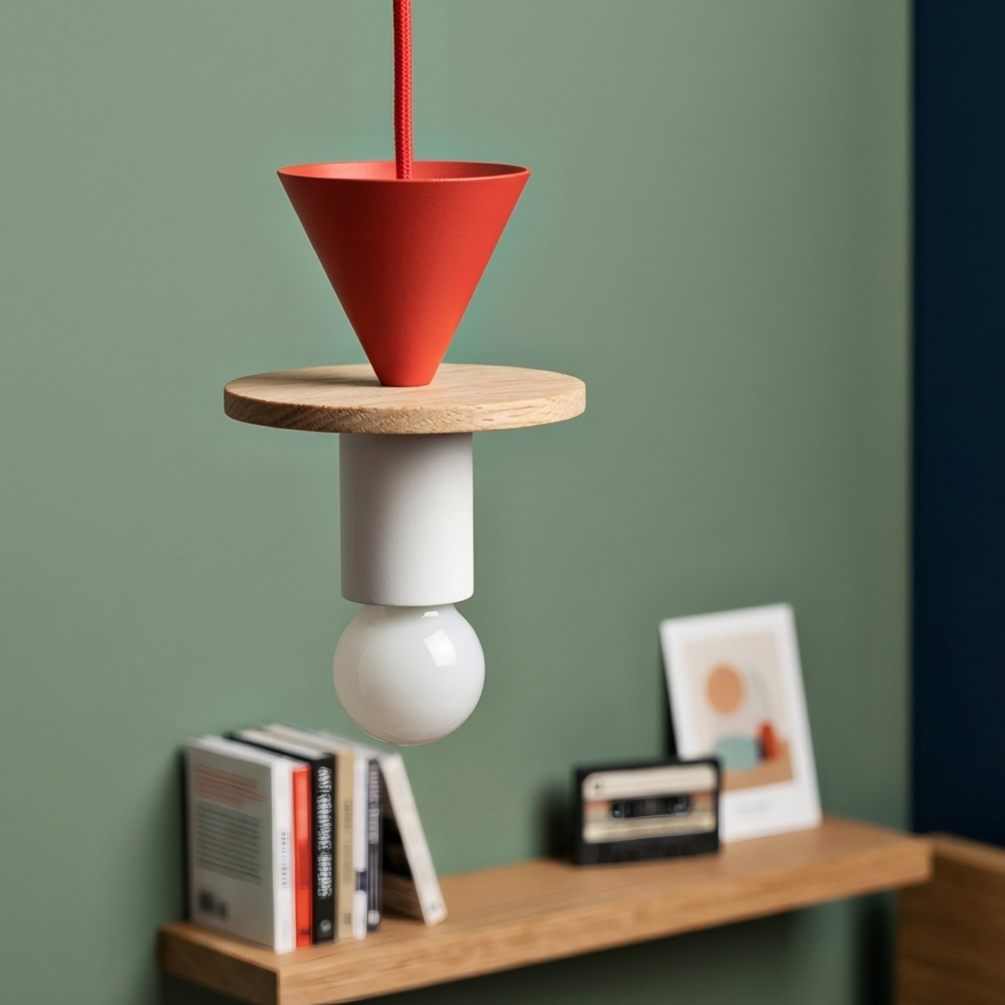 Stratton Geometric Pendant Light – Colorful Wooden Hanging Ceiling Lamp Modern Kitchen Island Dining Room