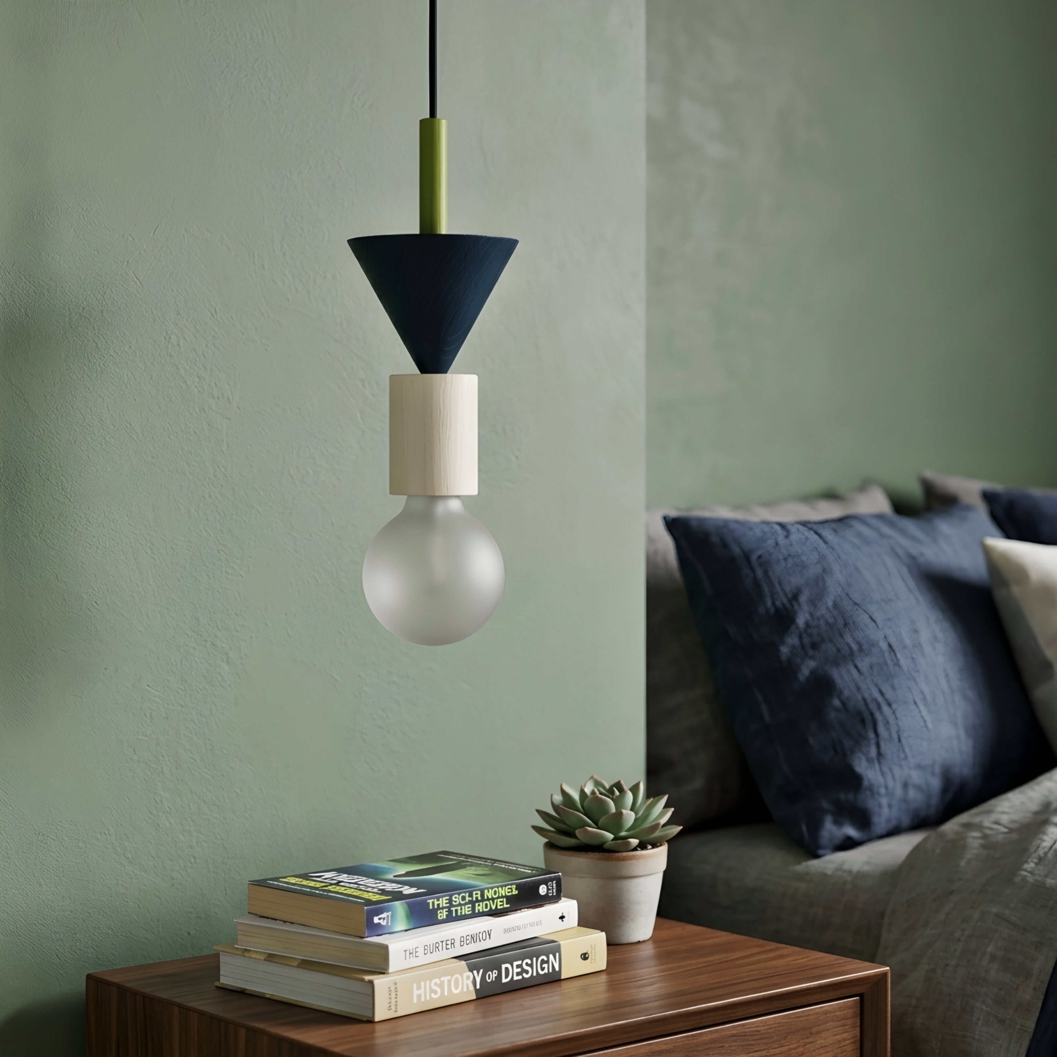 Stratton Geometric Pendant Light – Colorful Wooden Hanging Ceiling Lamp Modern Kitchen Island Dining Room