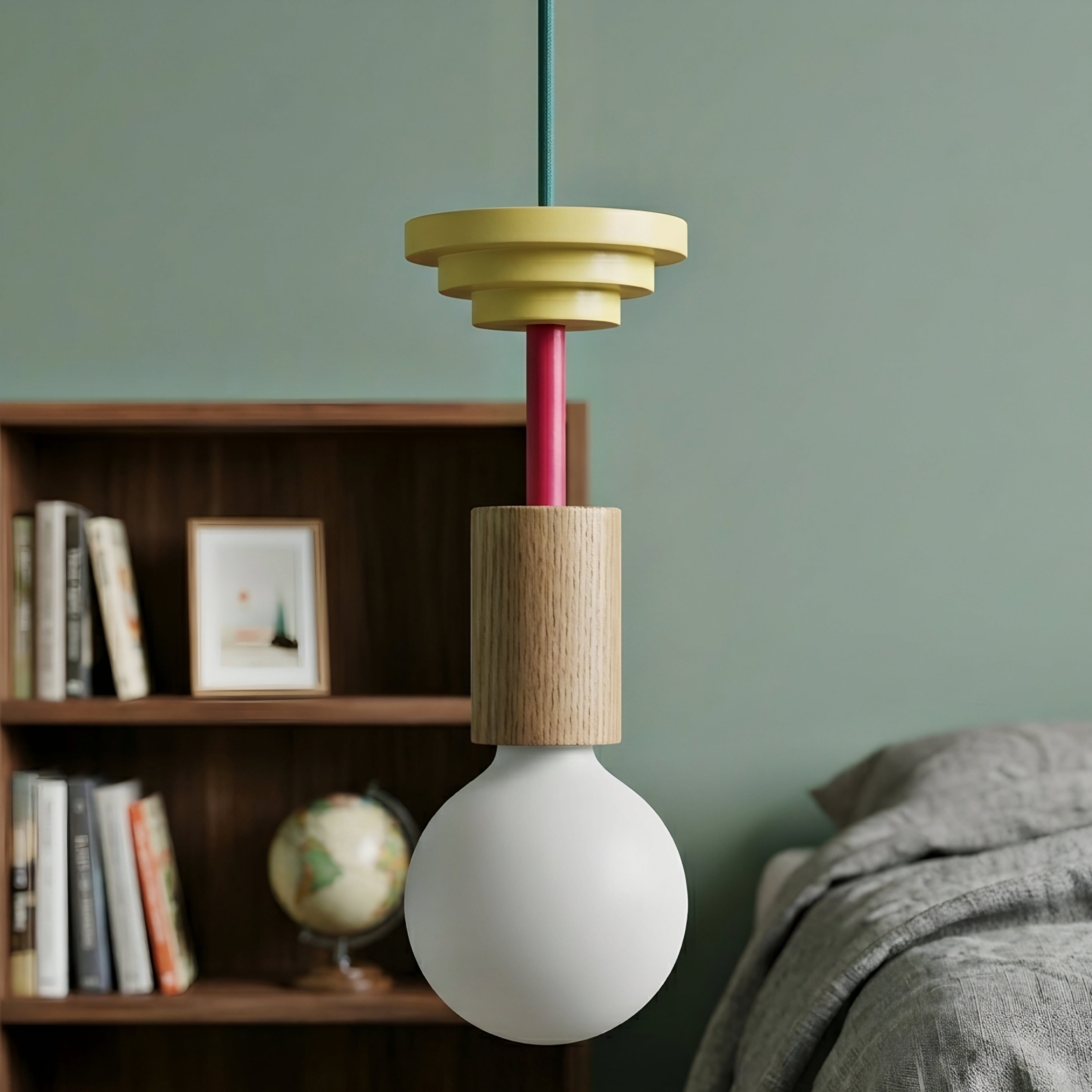 Stratton Geometric Pendant Light – Colorful Wooden Hanging Ceiling Lamp Modern Kitchen Island Dining Room