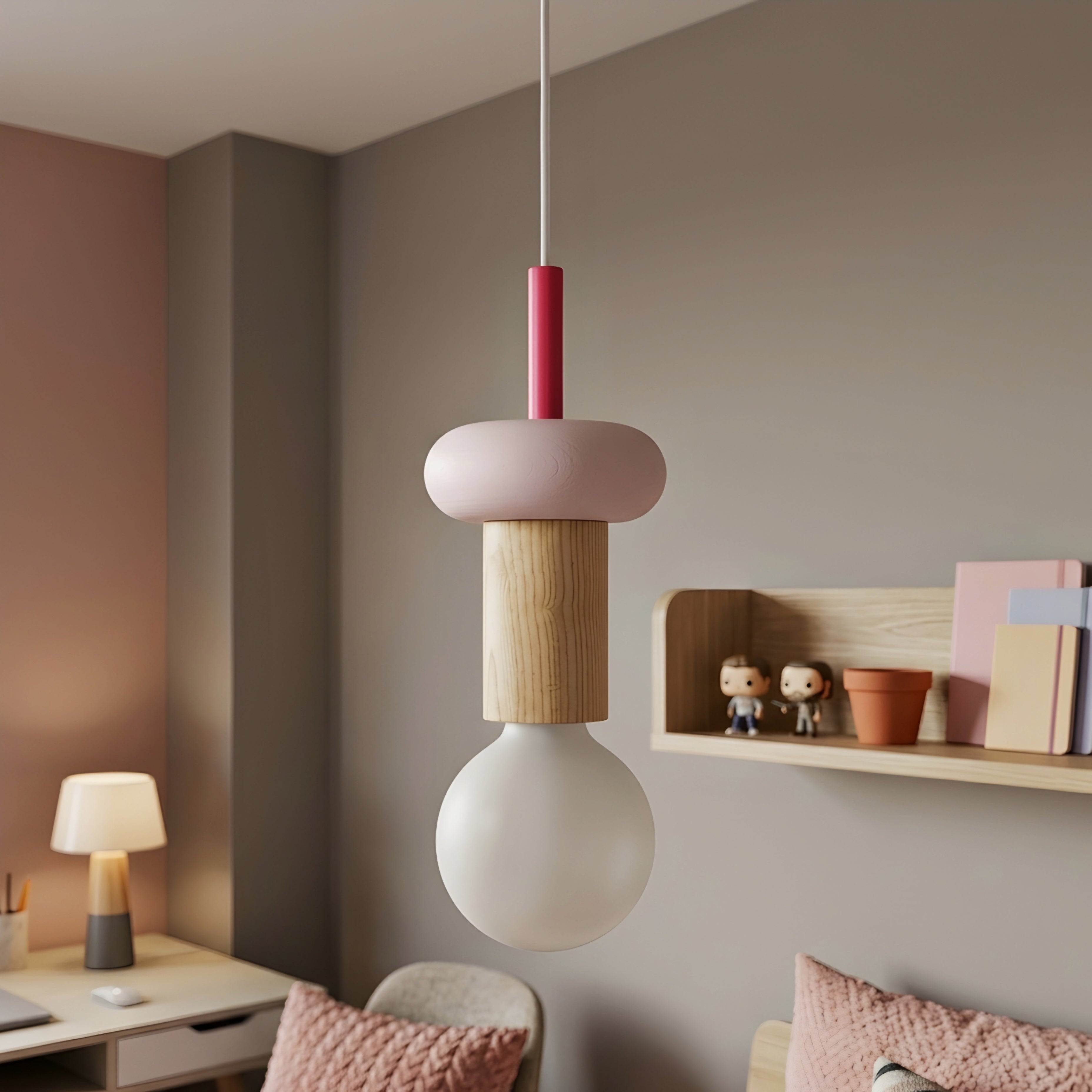 Stratton Geometric Pendant Light – Colorful Wooden Hanging Ceiling Lamp Modern Kitchen Island Dining Room