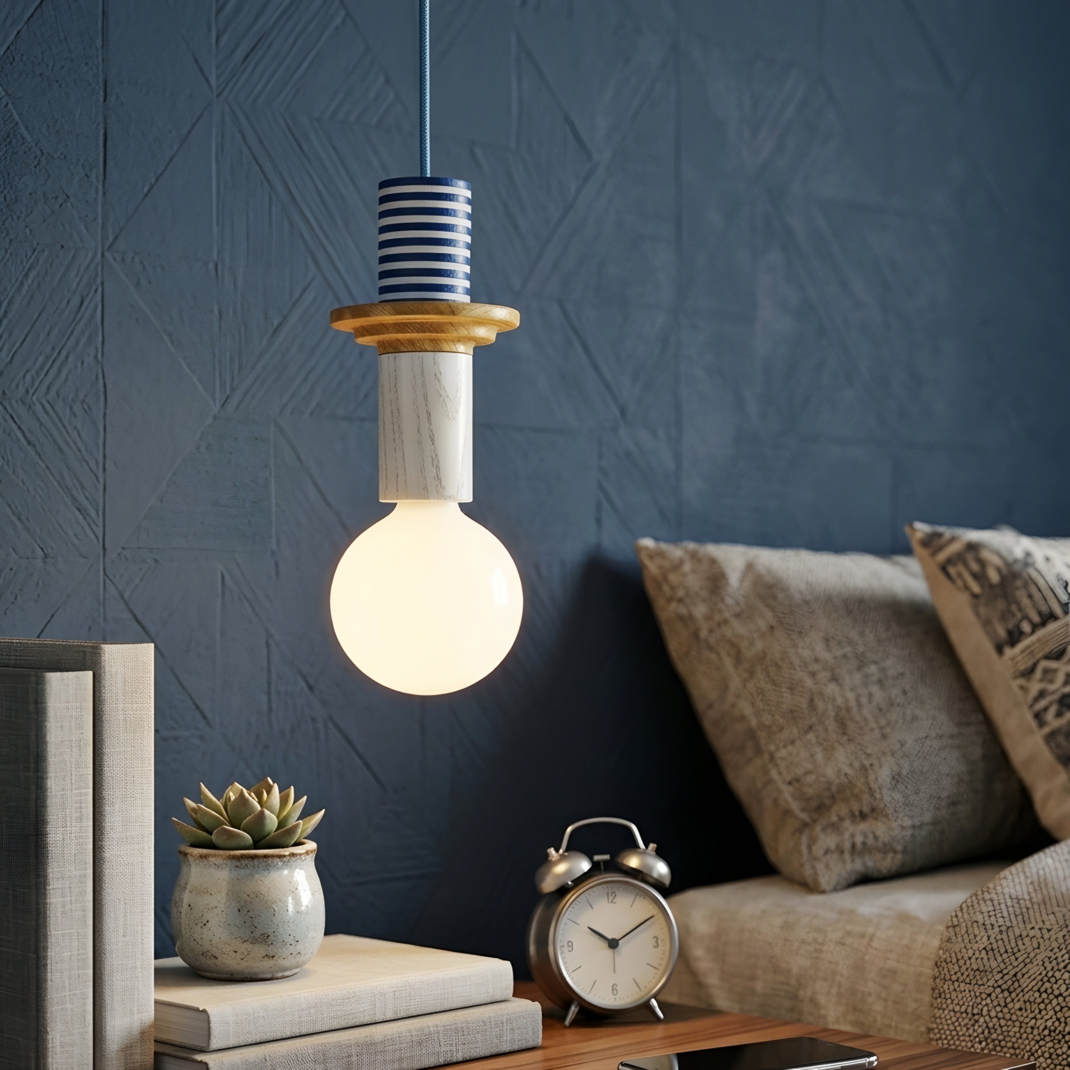 Stratton Geometric Pendant Light – Colorful Wooden Hanging Ceiling Lamp Modern Kitchen Island Dining Room