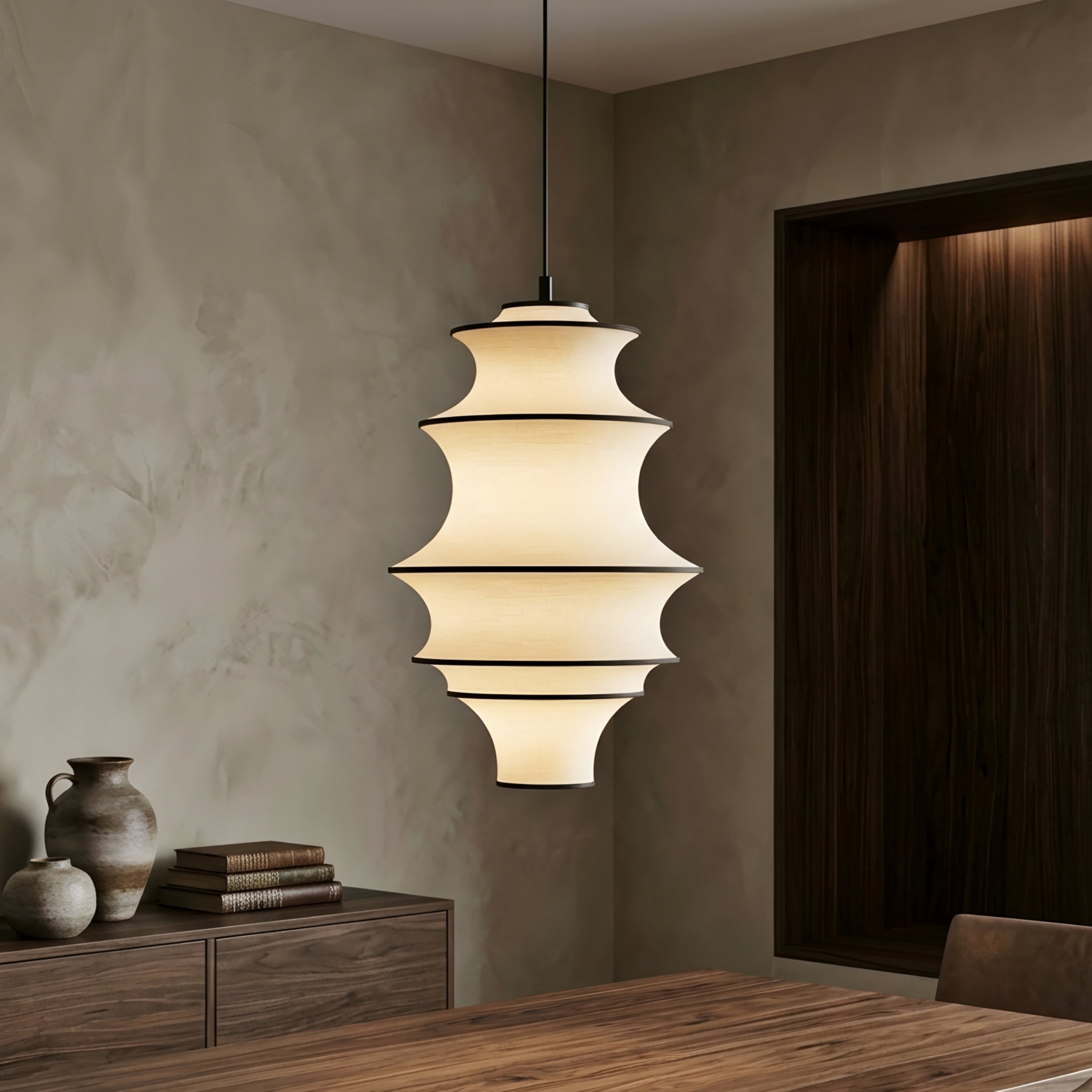 Stratum Pendant Light – Modern Tiered Fabric Hanging Ceiling Lamp Dining Room Bedroom Decorative Lighting