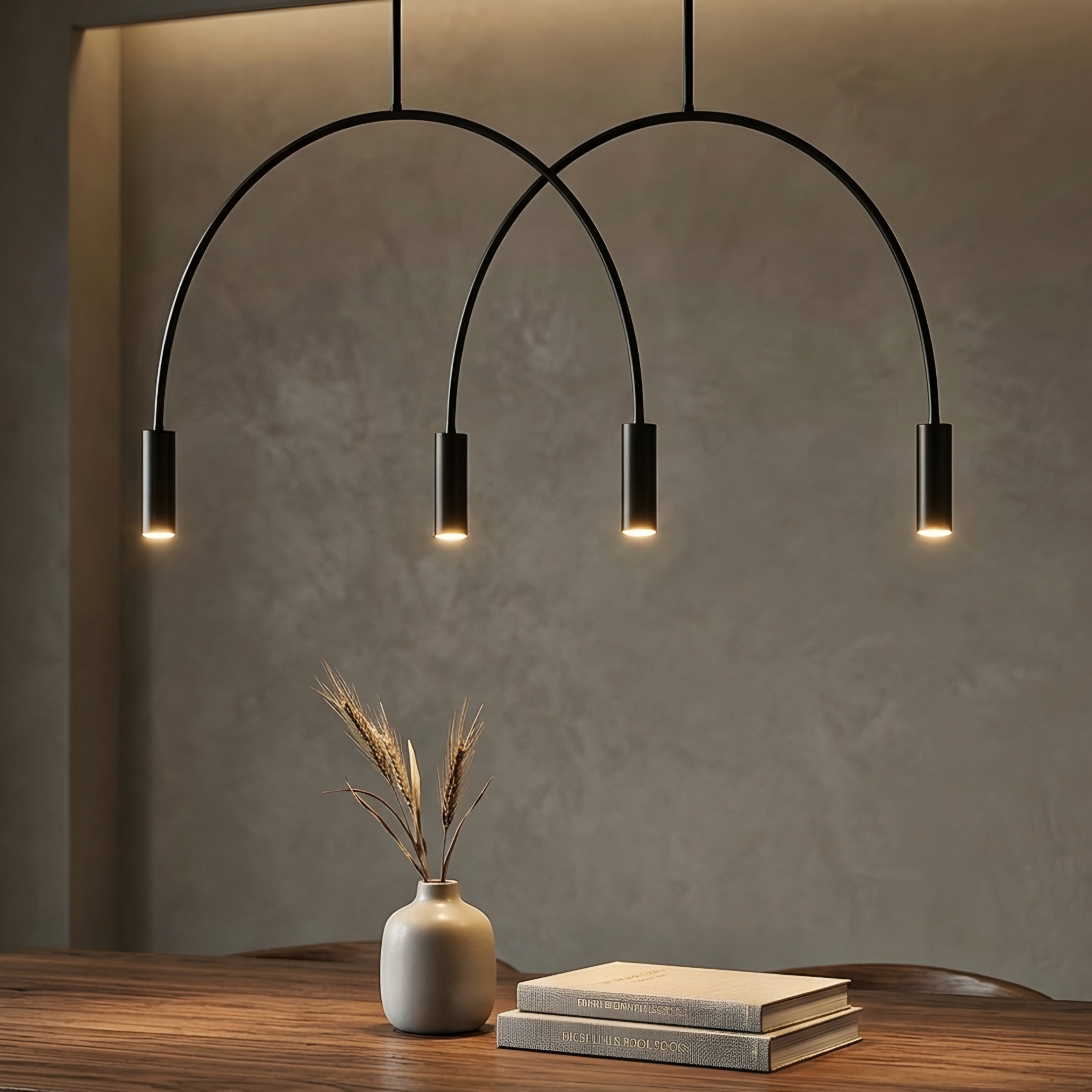 Curvex Arc Pendant Light – Modern Black Metal Chandelier Dining Room Kitchen Island Decorative Lighting