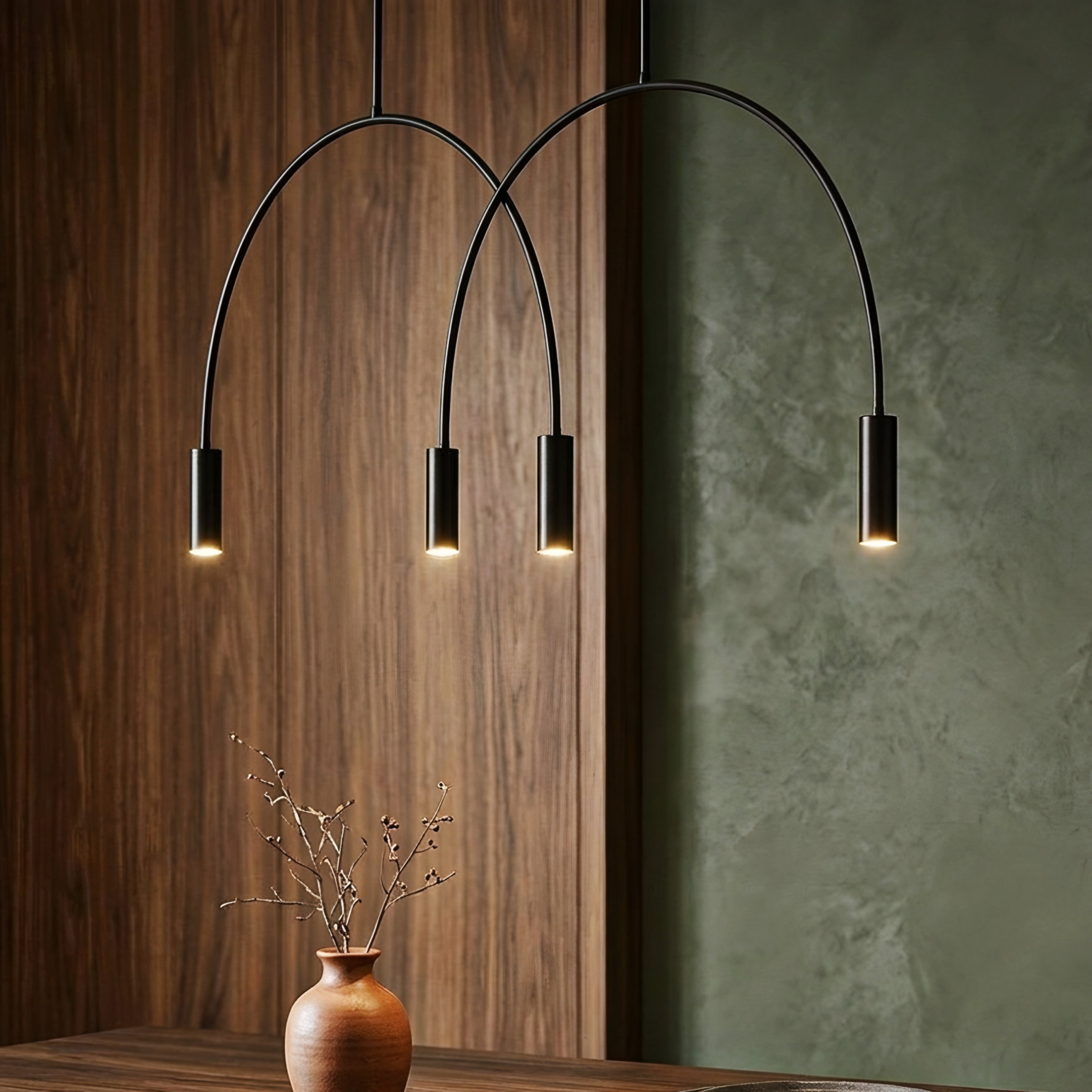 Curvex Arc Pendant Light – Modern Black Metal Chandelier Dining Room Kitchen Island Decorative Lighting