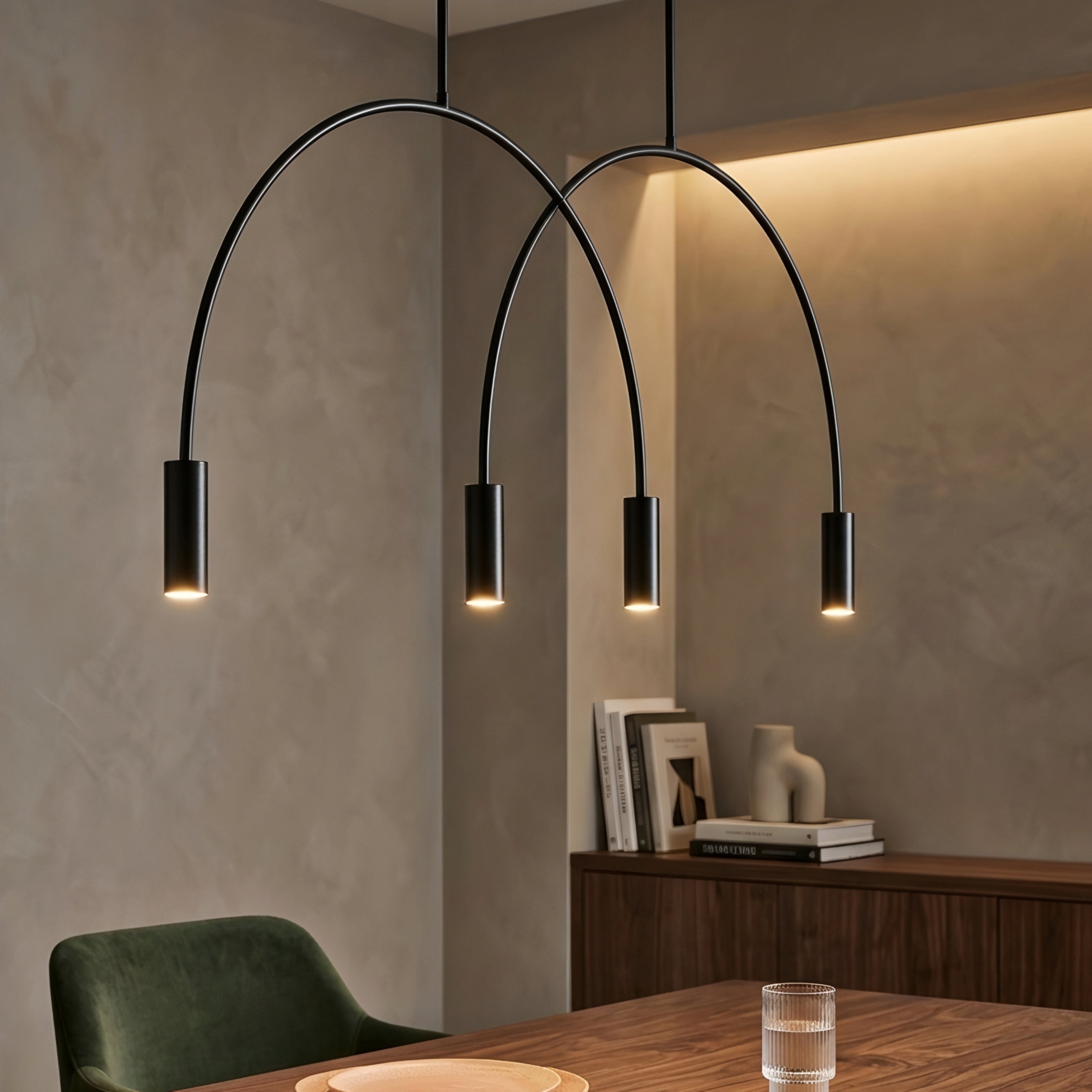 Curvex Arc Pendant Light – Modern Black Metal Chandelier Dining Room Kitchen Island Decorative Lighting