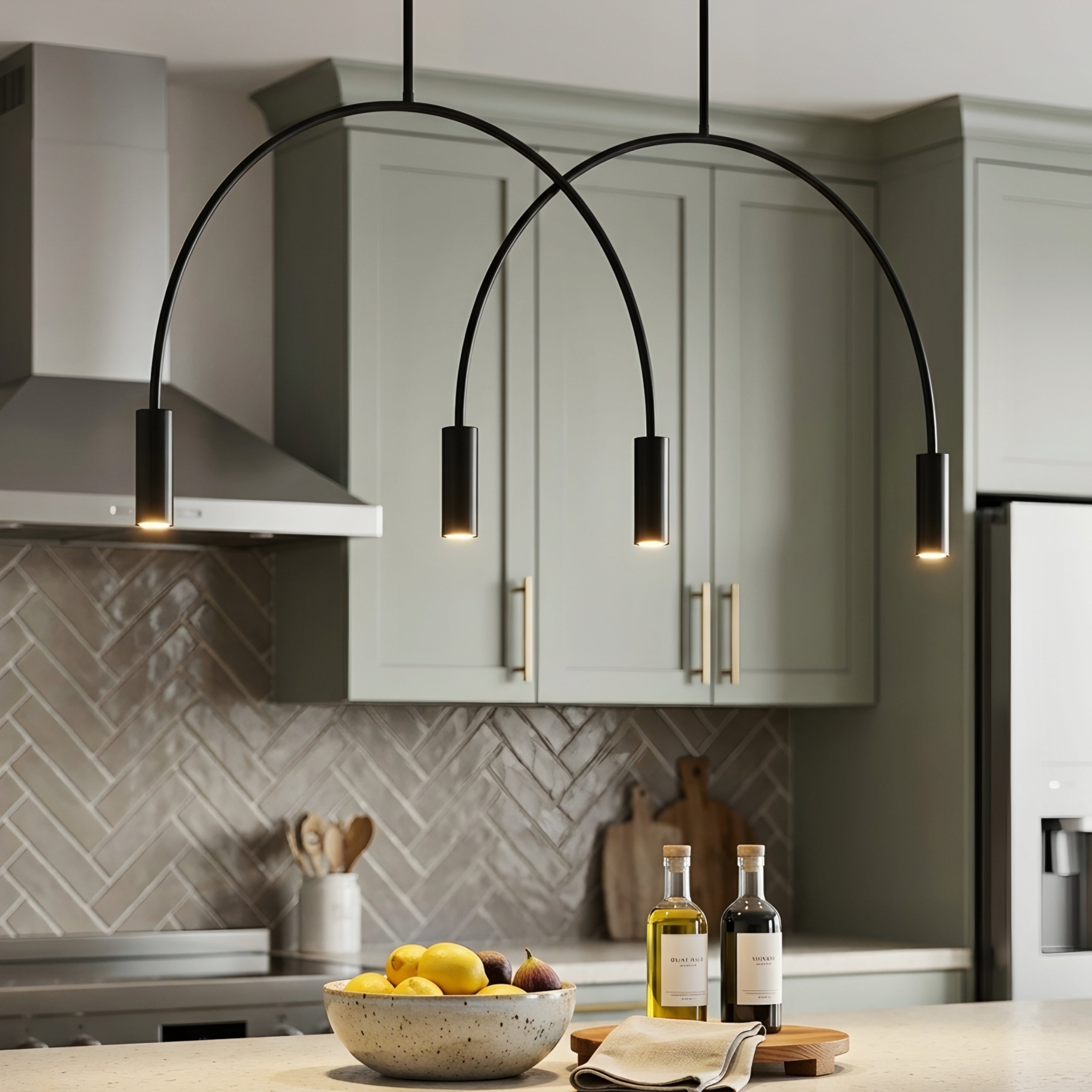 Curvex Arc Pendant Light – Modern Black Metal Chandelier Dining Room Kitchen Island Decorative Lighting