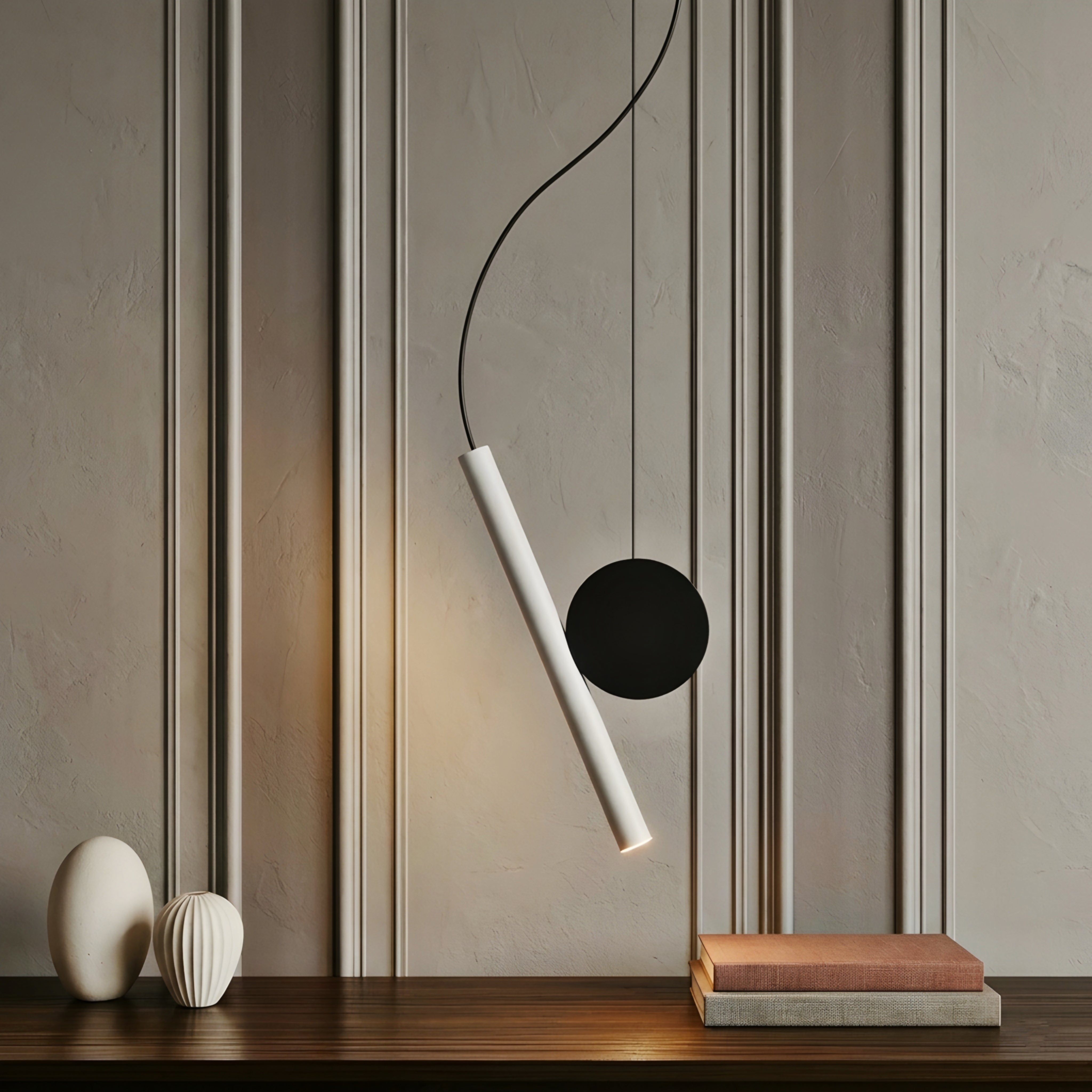 Axiom Pendant Light – Modern Geometric Brass Black Cylinder Disc Hanging Ceiling Fixture Dining Room