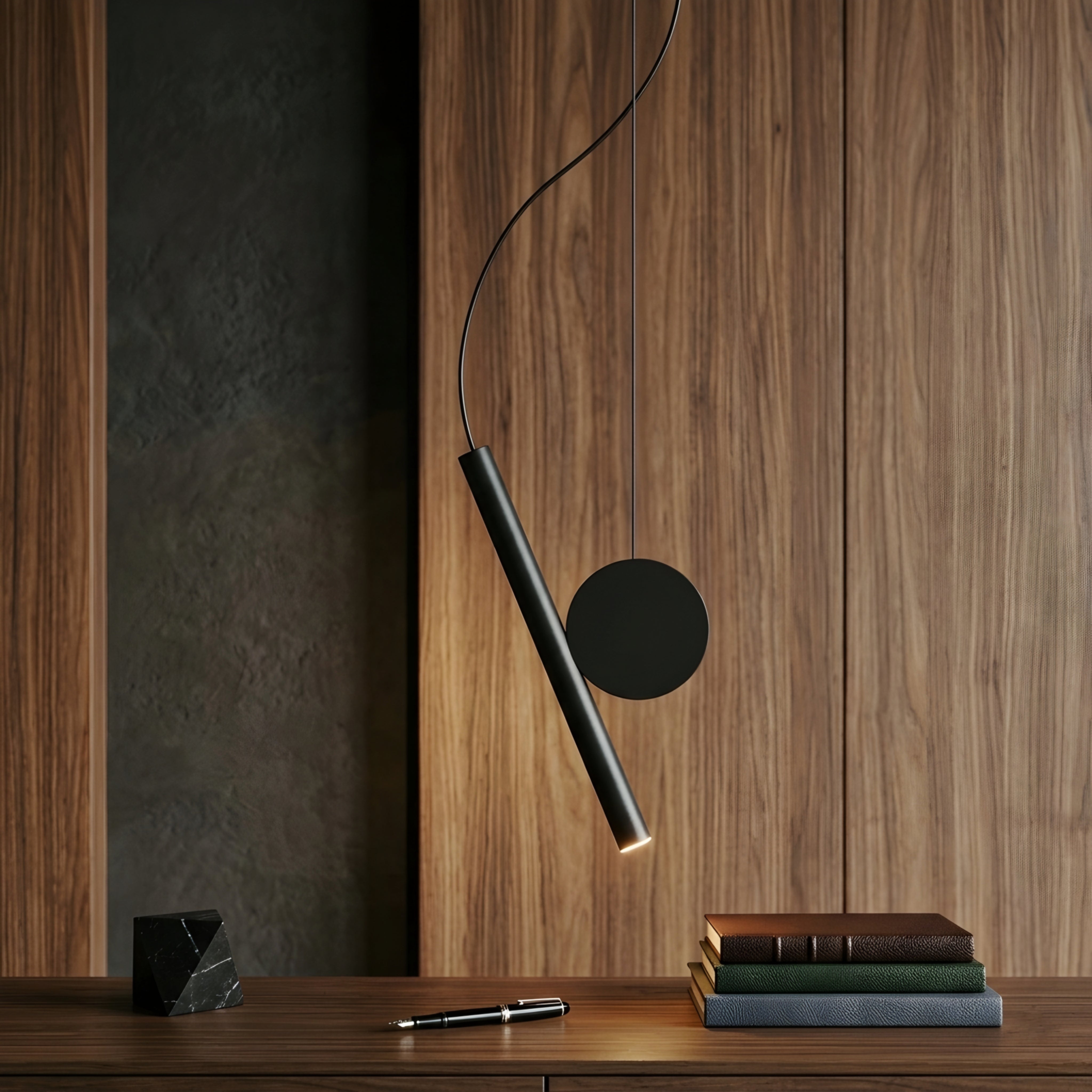 Axiom Pendant Light – Modern Geometric Brass Black Cylinder Disc Hanging Ceiling Fixture Dining Room