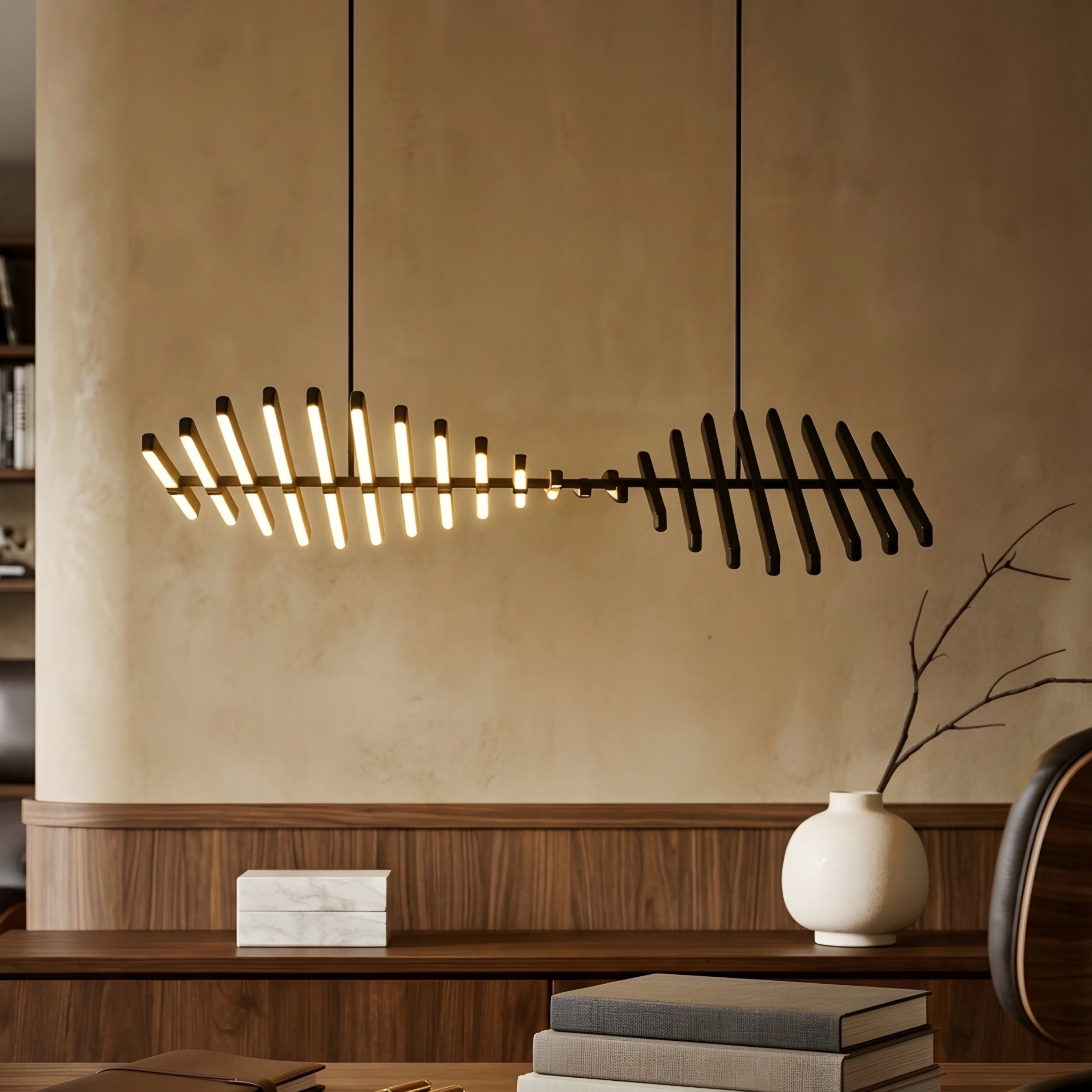 Straton Spine Chandelier – Modern LED Dining Room Ceiling Light Linear Black Decorative Lighting Fixture