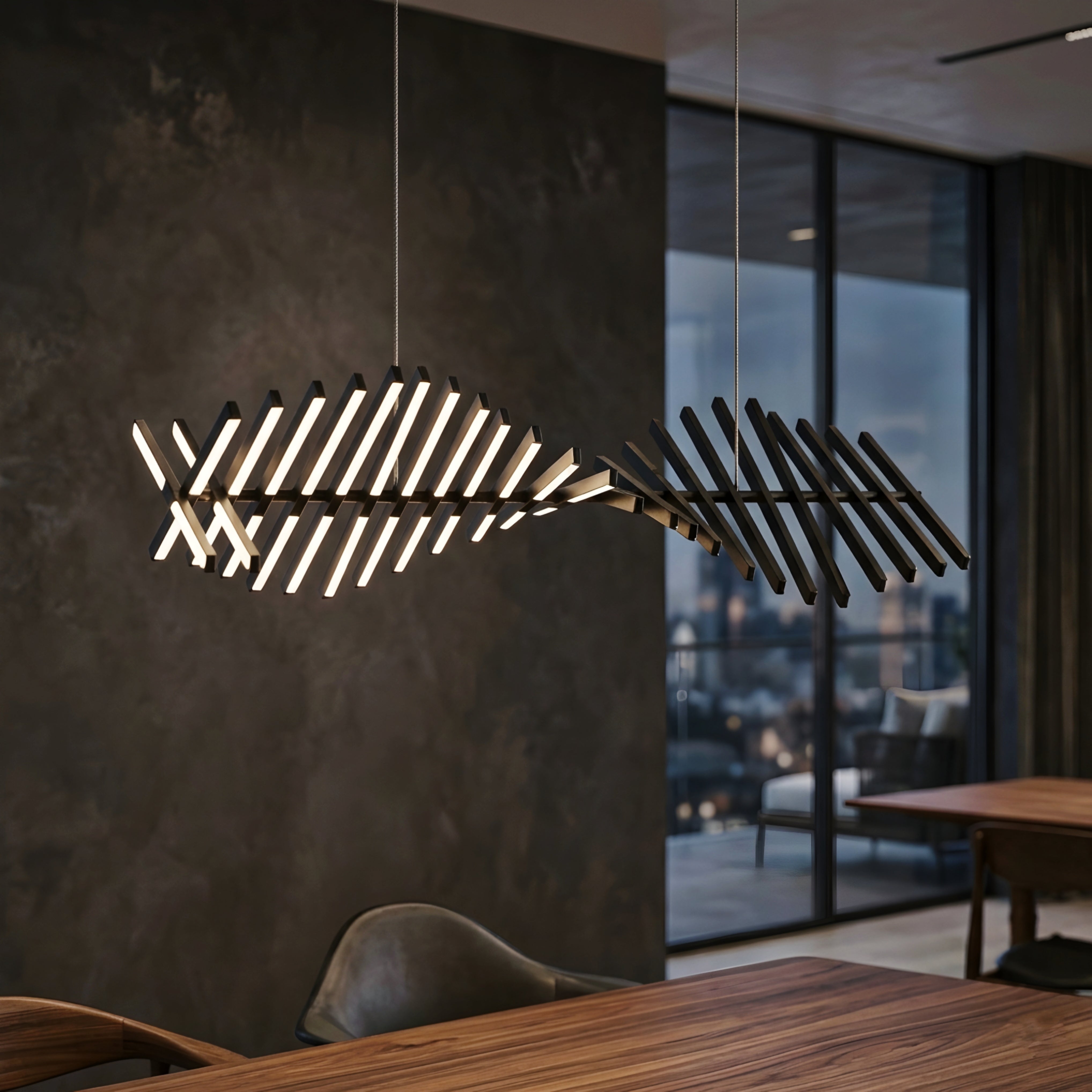 Straton Spine Chandelier – Modern LED Dining Room Ceiling Light Linear Black Decorative Lighting Fixture