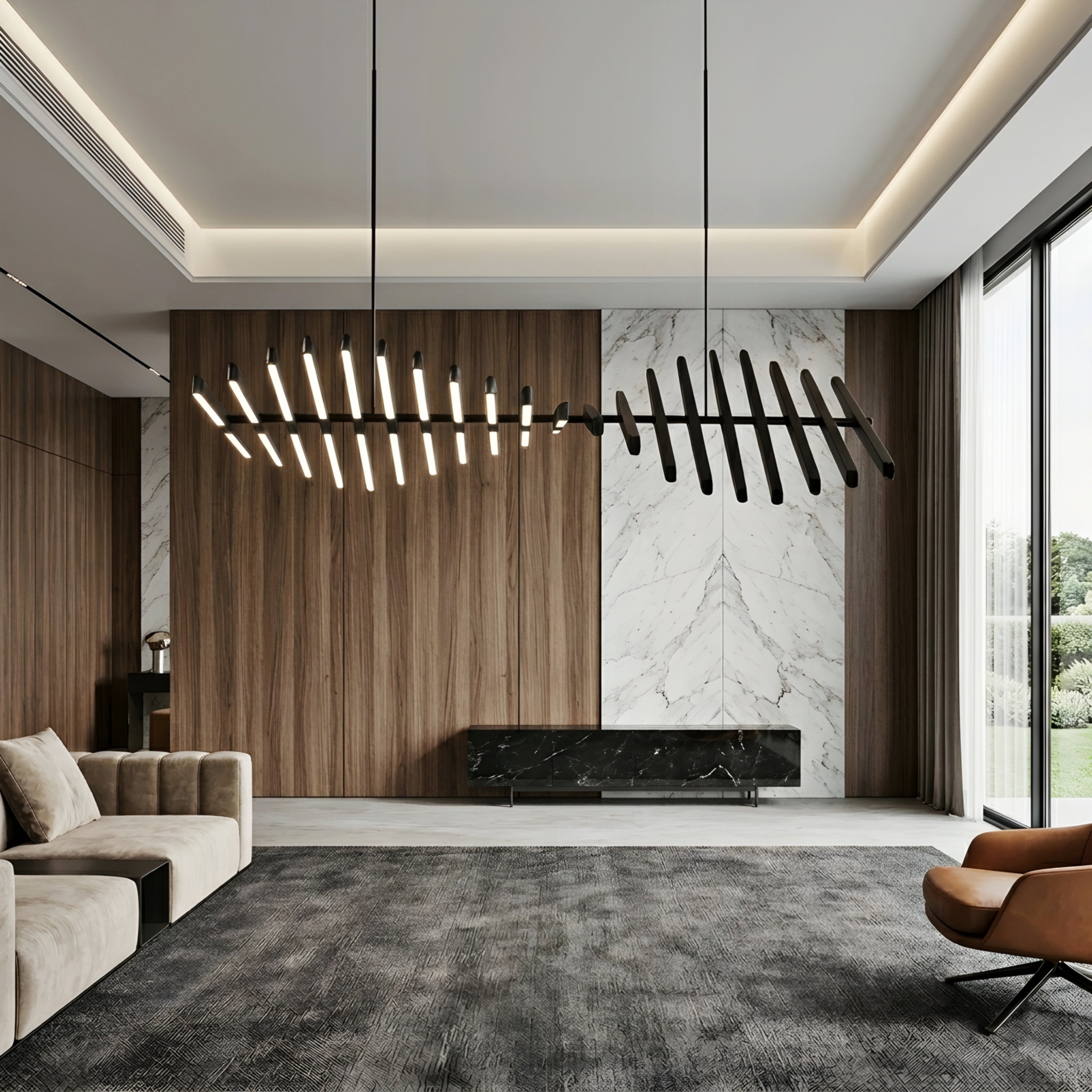 Straton Spine Chandelier – Modern LED Dining Room Ceiling Light Linear Black Decorative Lighting Fixture