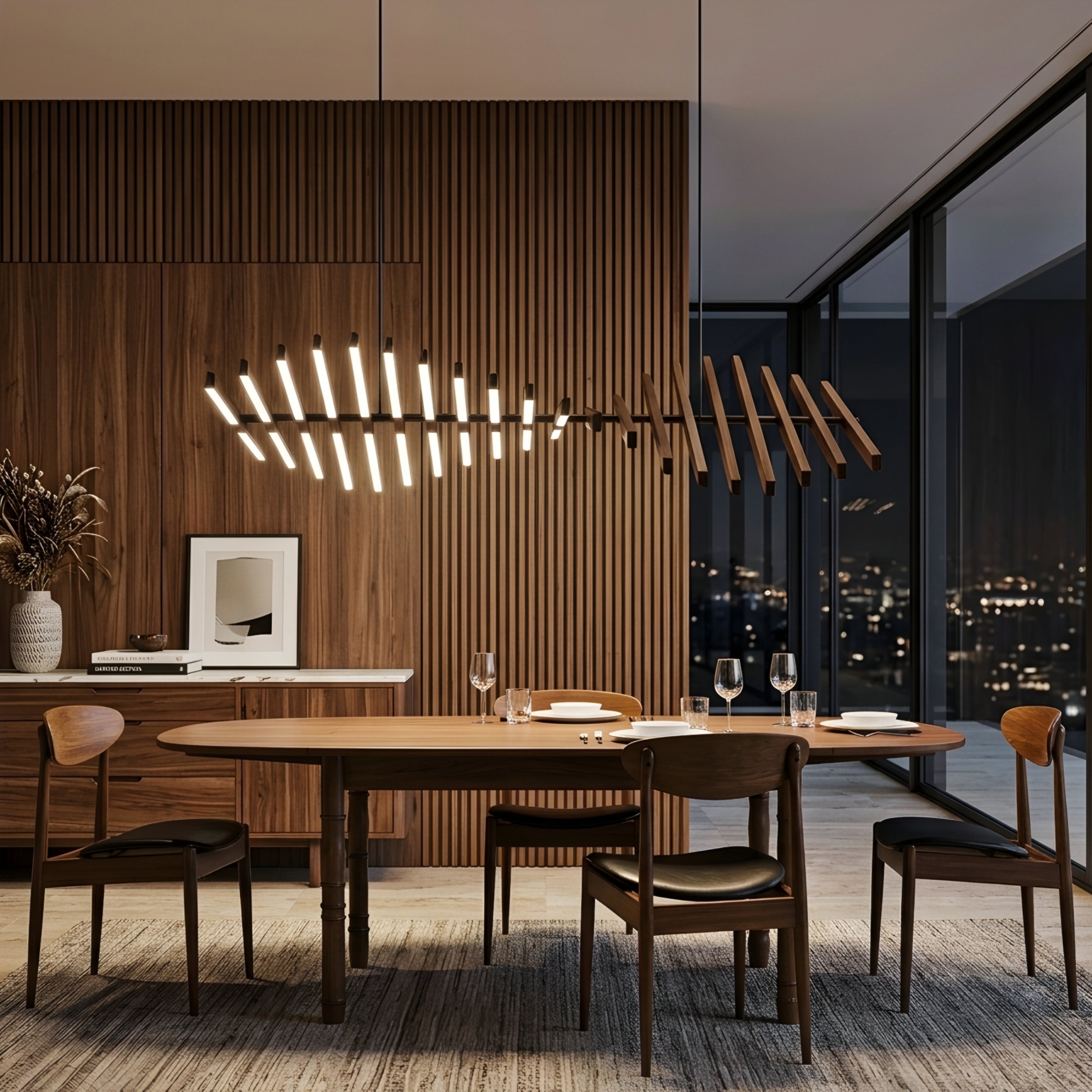 Straton Spine Chandelier – Modern LED Dining Room Ceiling Light Linear Black Decorative Lighting Fixture