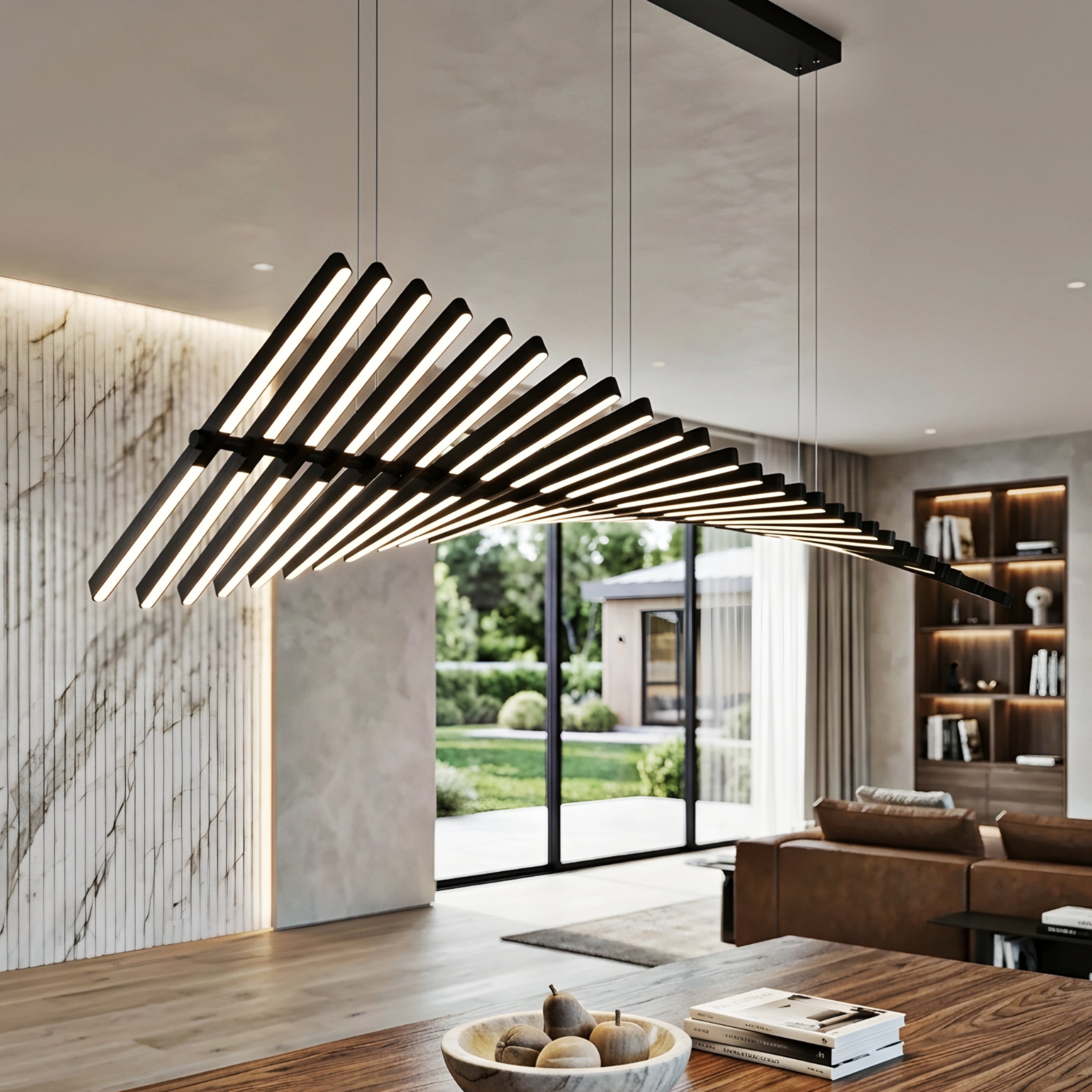 Straton Spine Chandelier – Modern LED Dining Room Ceiling Light Linear Black Decorative Lighting Fixture