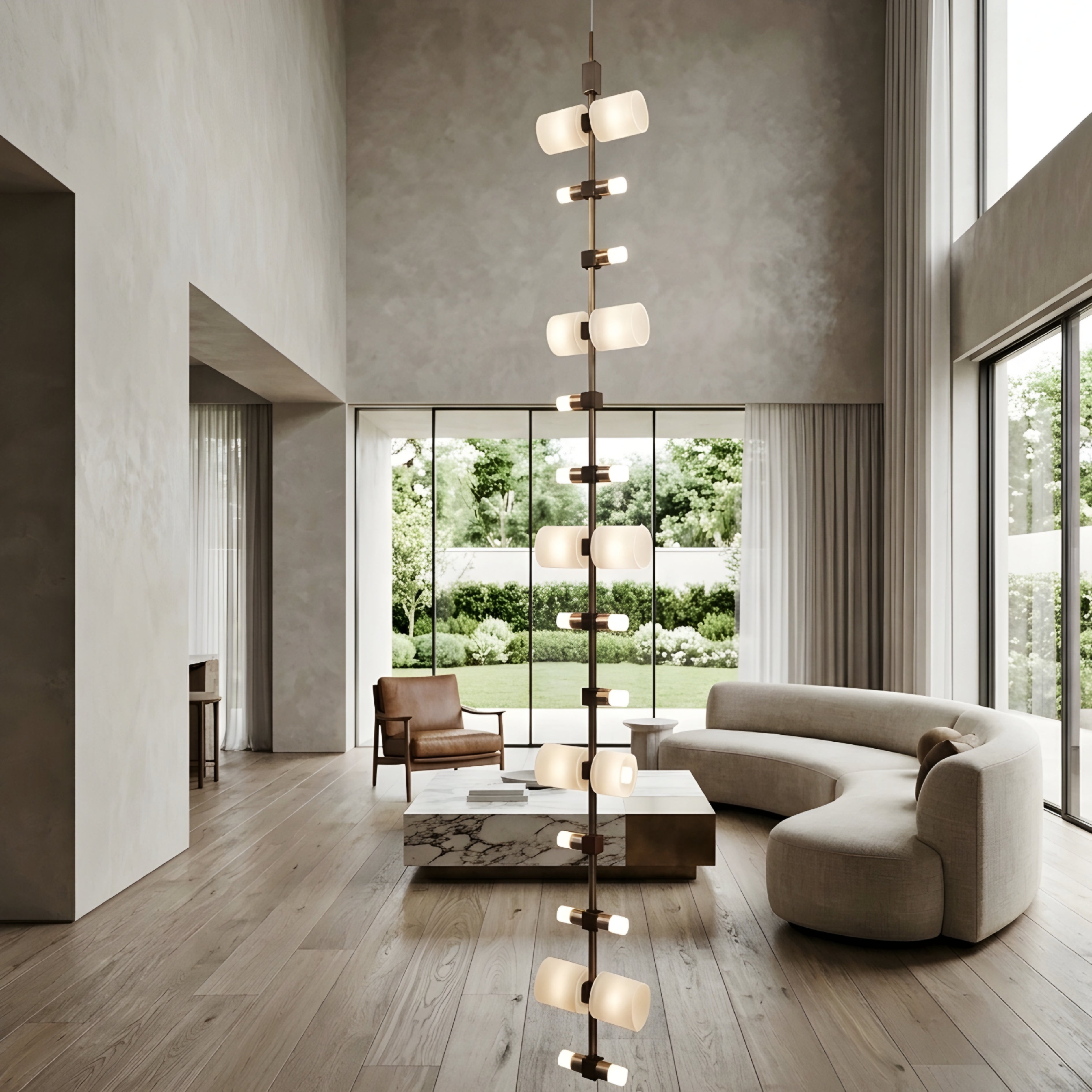 Vertrix Strand Pendant Light – Long Multi Light Chandelier Staircase Foyer Decorative Lighting Fixture