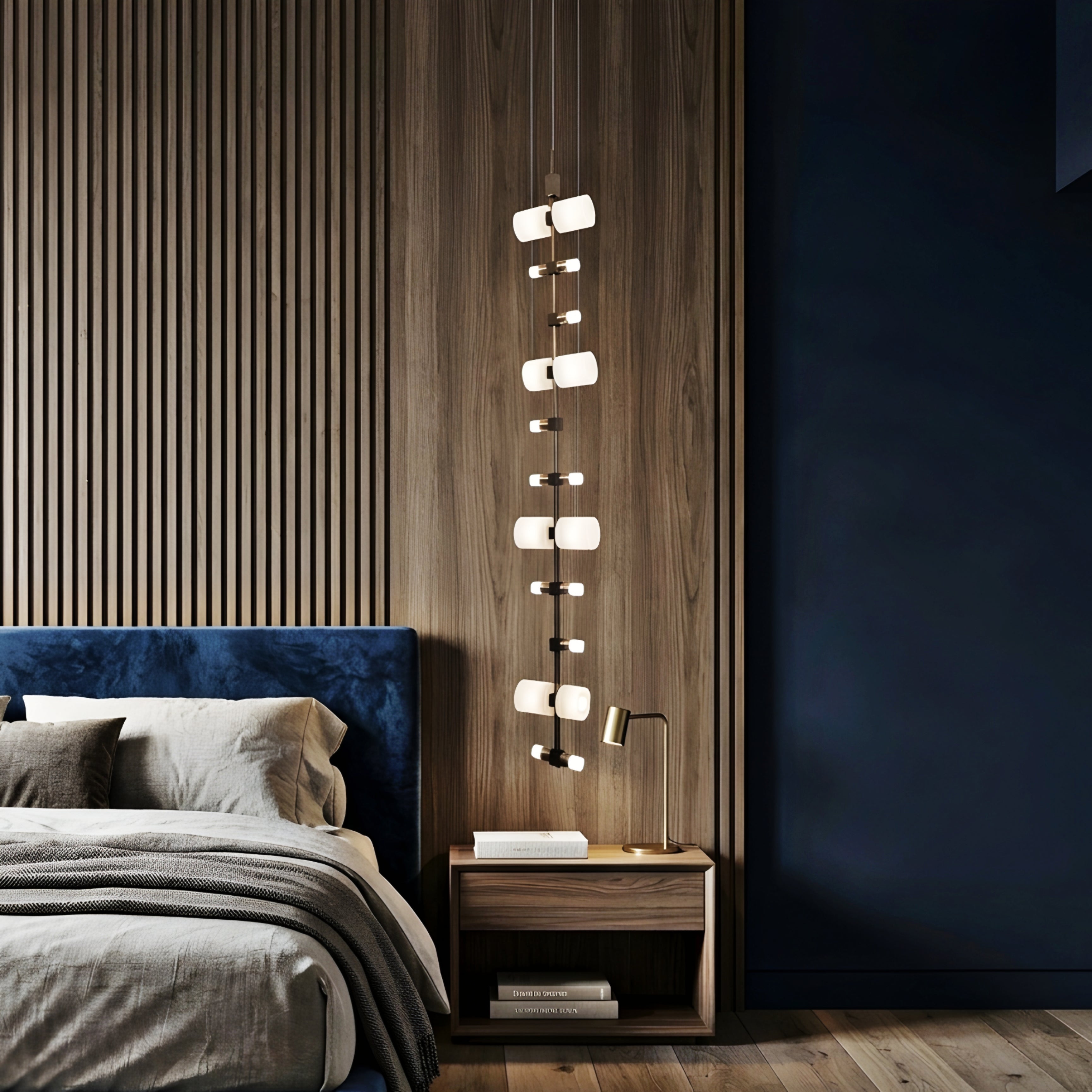 Vertrix Strand Pendant Light – Long Multi Light Chandelier Staircase Foyer Decorative Lighting Fixture
